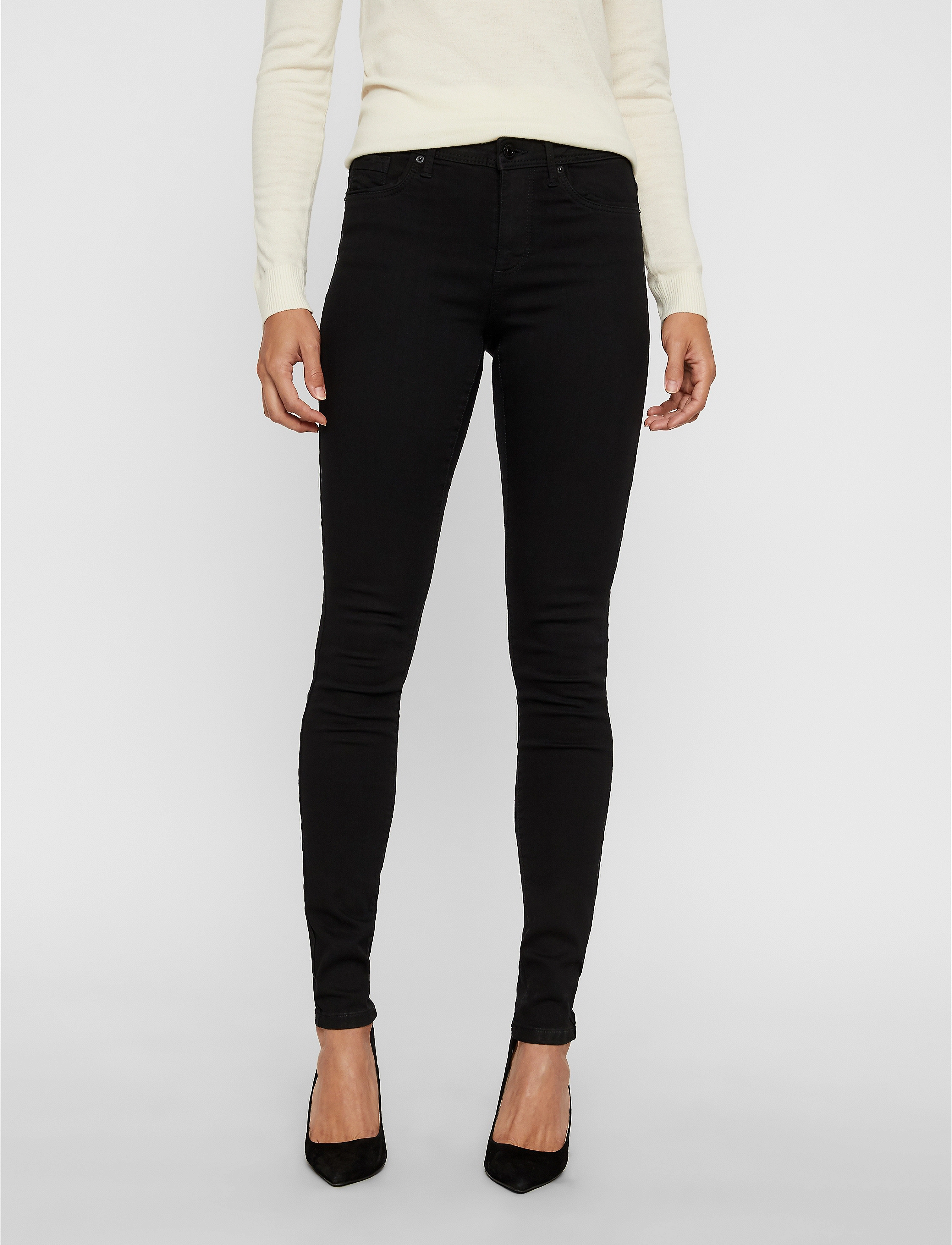 Vero Moda VMTANYA MR S PIPING JEANS VI120 GA NOOS - Jeans - BLACK / black