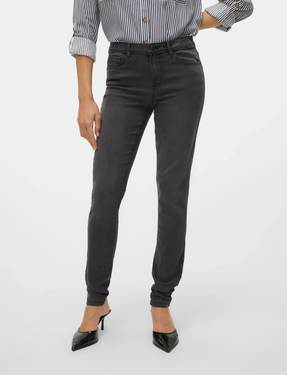 Vero Moda - VMTANYA MR S PIPING JEANS VI207 GA NOOS - skinny jeans - dark grey denim - 0