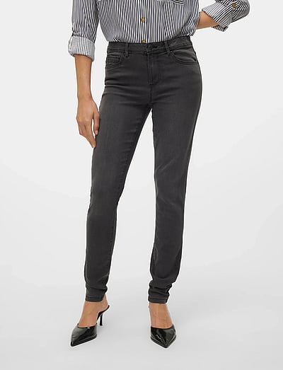 Vero Moda VMTANYA MR S PIPING JEANS VI207 GA NOOS - Jeans - DARK GREY DENIM / black