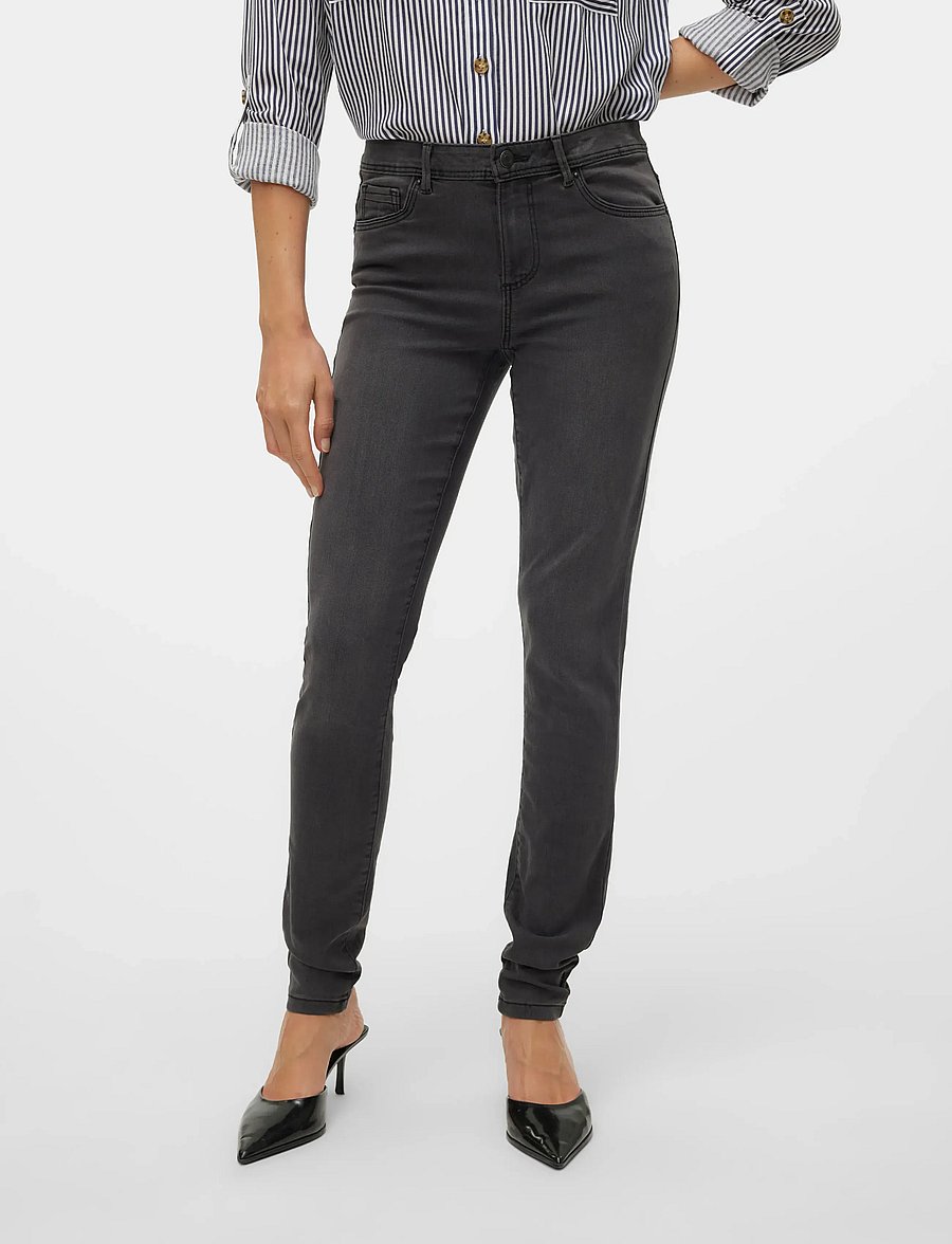 Vero Moda - VMTANYA MR S PIPING JEANS VI207 GA NOOS - jeans skinny - dark grey denim - 0