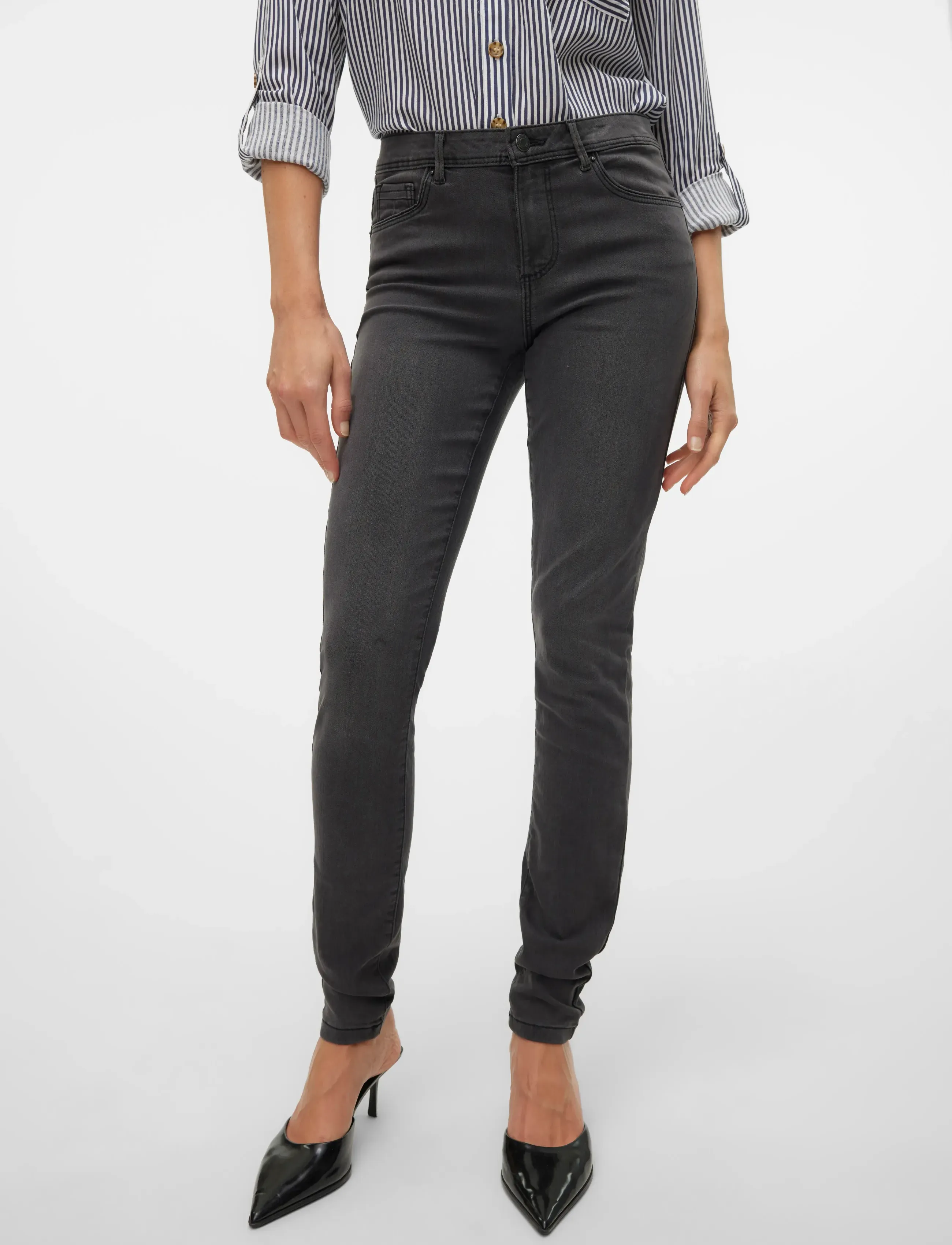 Vero Moda - VMTANYA MR S PIPING JEANS VI207 GA NOOS - jeans skinny - dark grey denim - 5