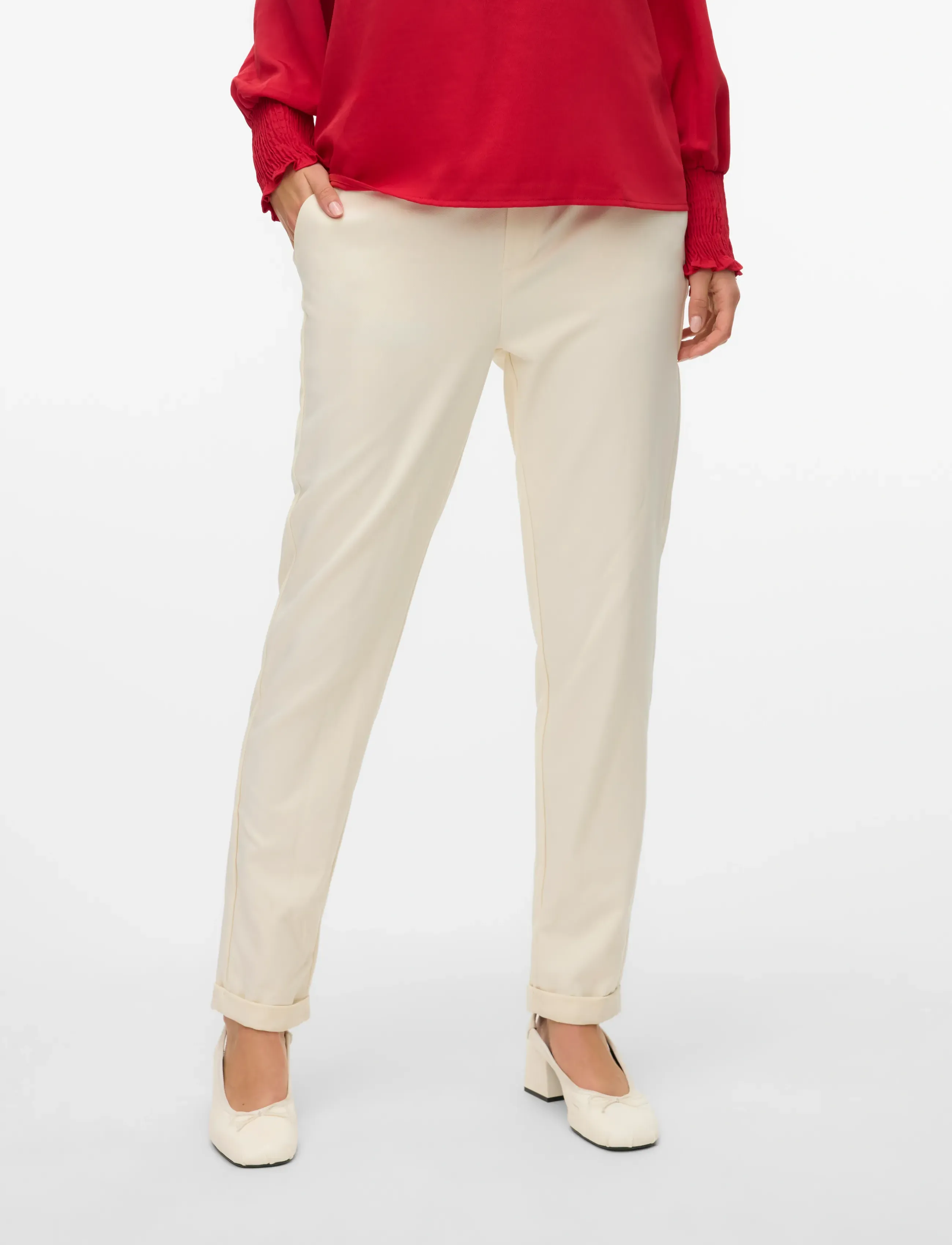 Vero Moda VMMAYA MW LOOSE SOLID PANT NOOS - Püksid - BIRCH / cream