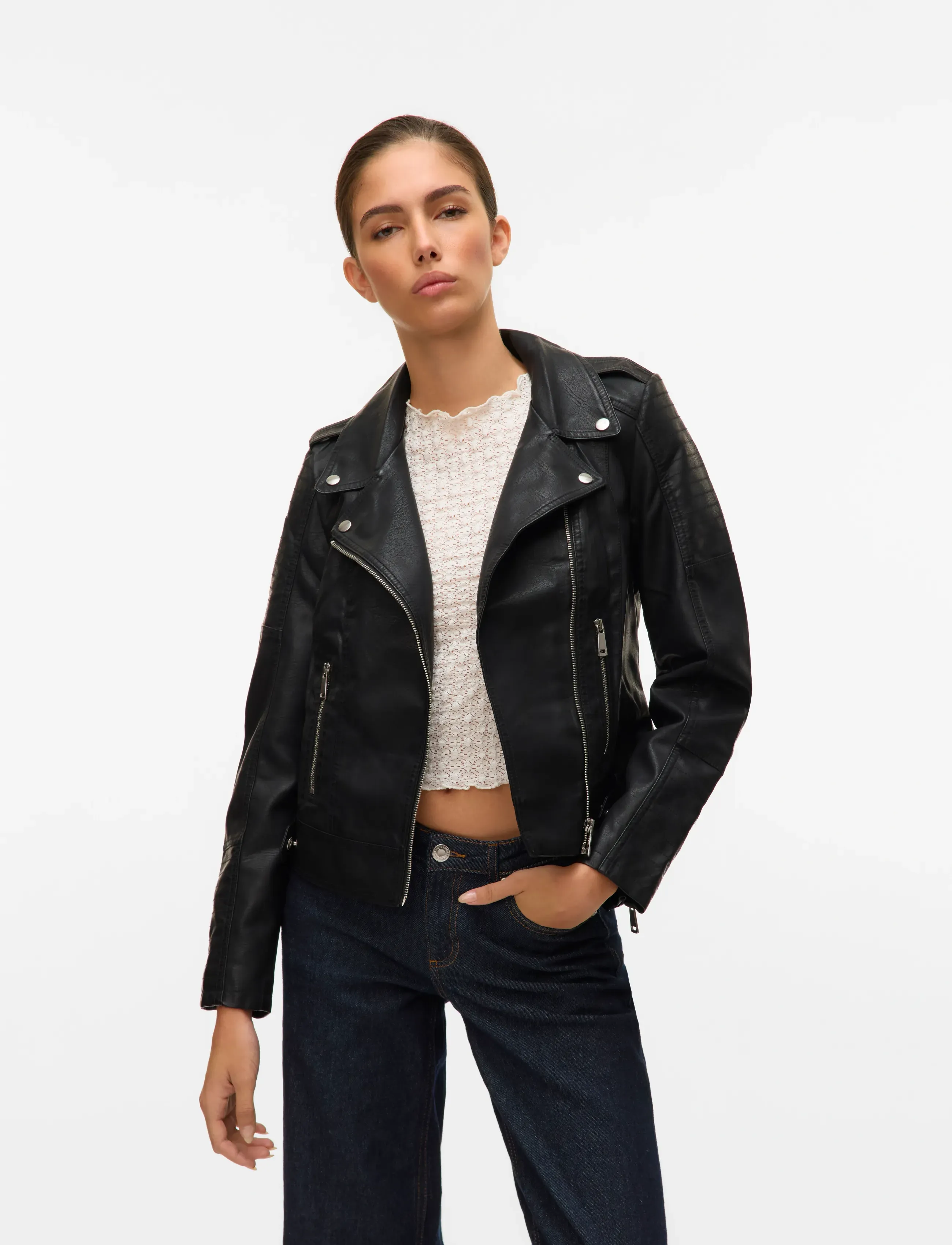 Vero Moda Vmkerriultra Short Coated Jacket Noos, Kvinder, Kort Coated Bikerjakke, Sort, Str: L