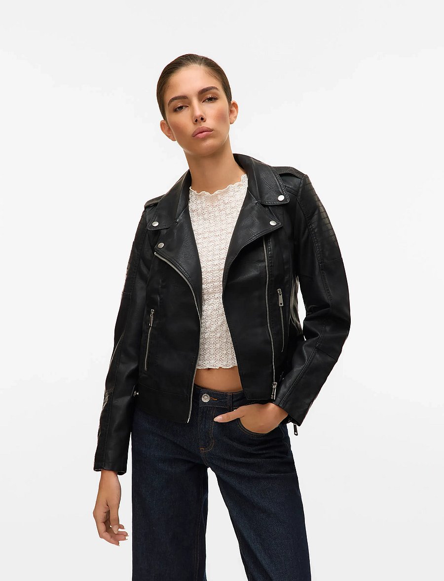 Vero Moda - VMKERRIULTRA SHORT COATED JACKET NOOS - lederjacken - black - 0