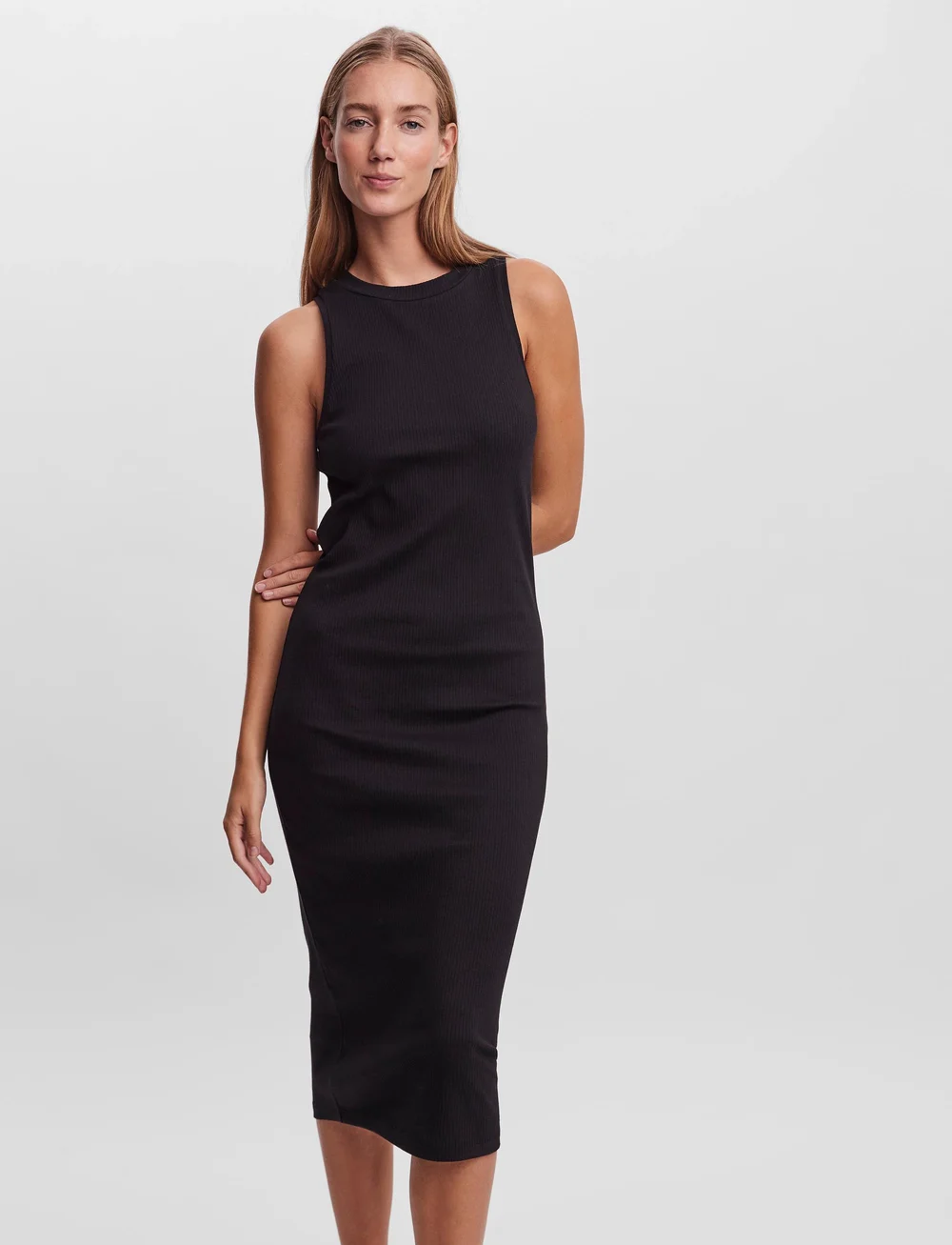 Vero Moda - VMLAVENDER SL O-NECK CALF DRESS VMA NOOS - stramme kjoler - black - 0