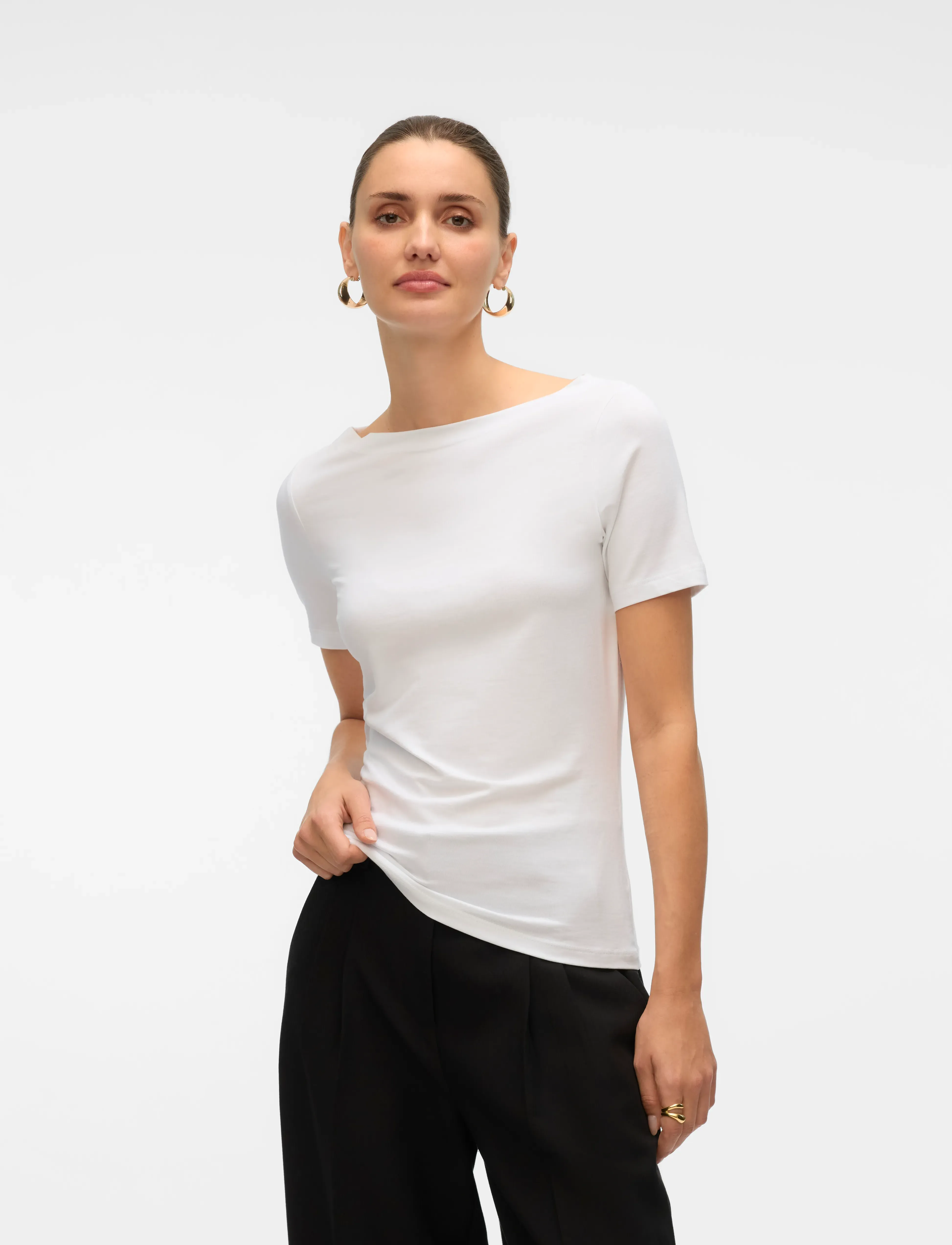 Vero Moda Vmpanda Modal S/S Top Noos, Kvinder, Kortærmet Bådudskæring Top, Hvid, Str: S
