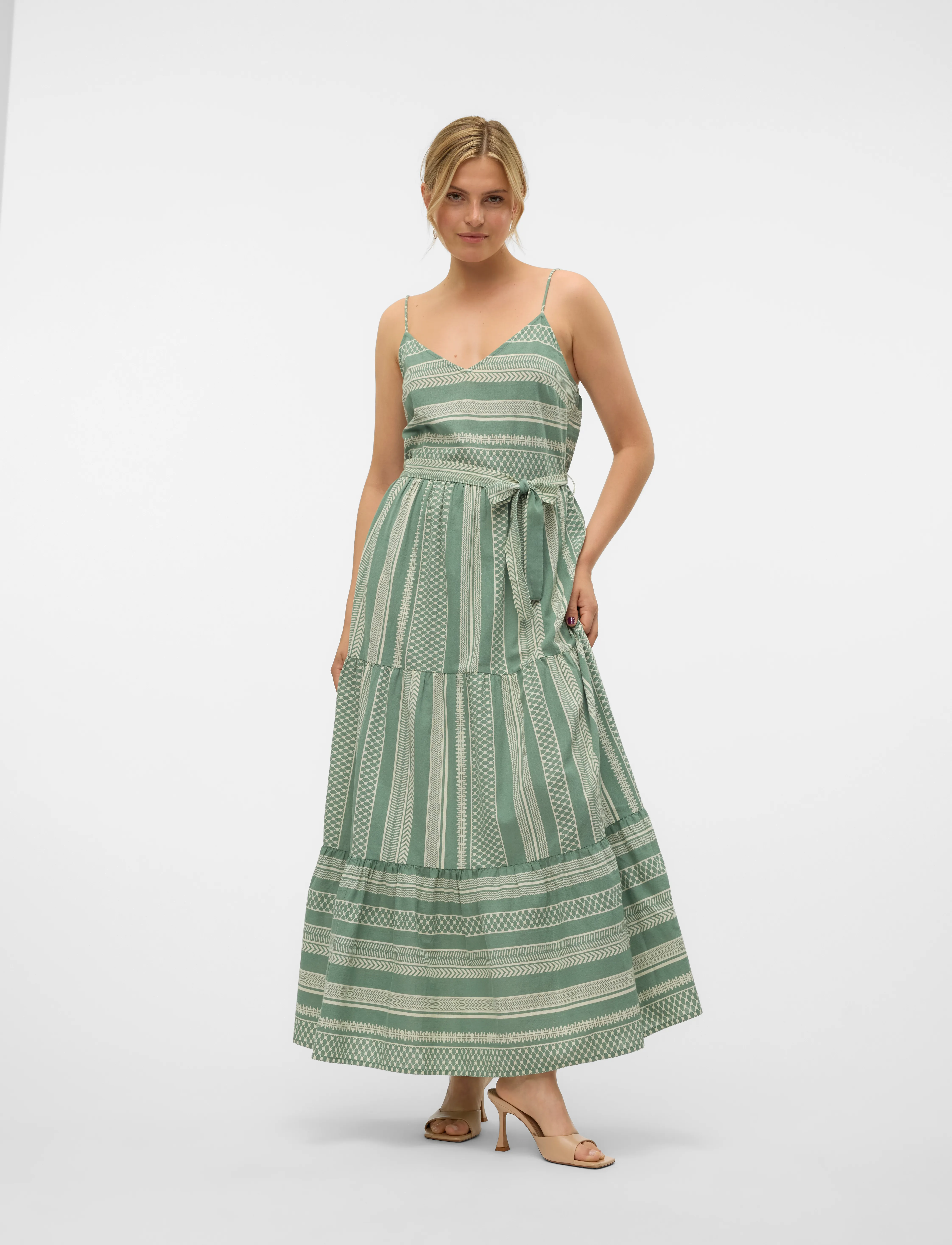 Vero Moda Vmdicthe Singlet Ancle Dress Wvn Ga, Kvinder, Cami Flæse Maxikjole, Grøn, Str: XS