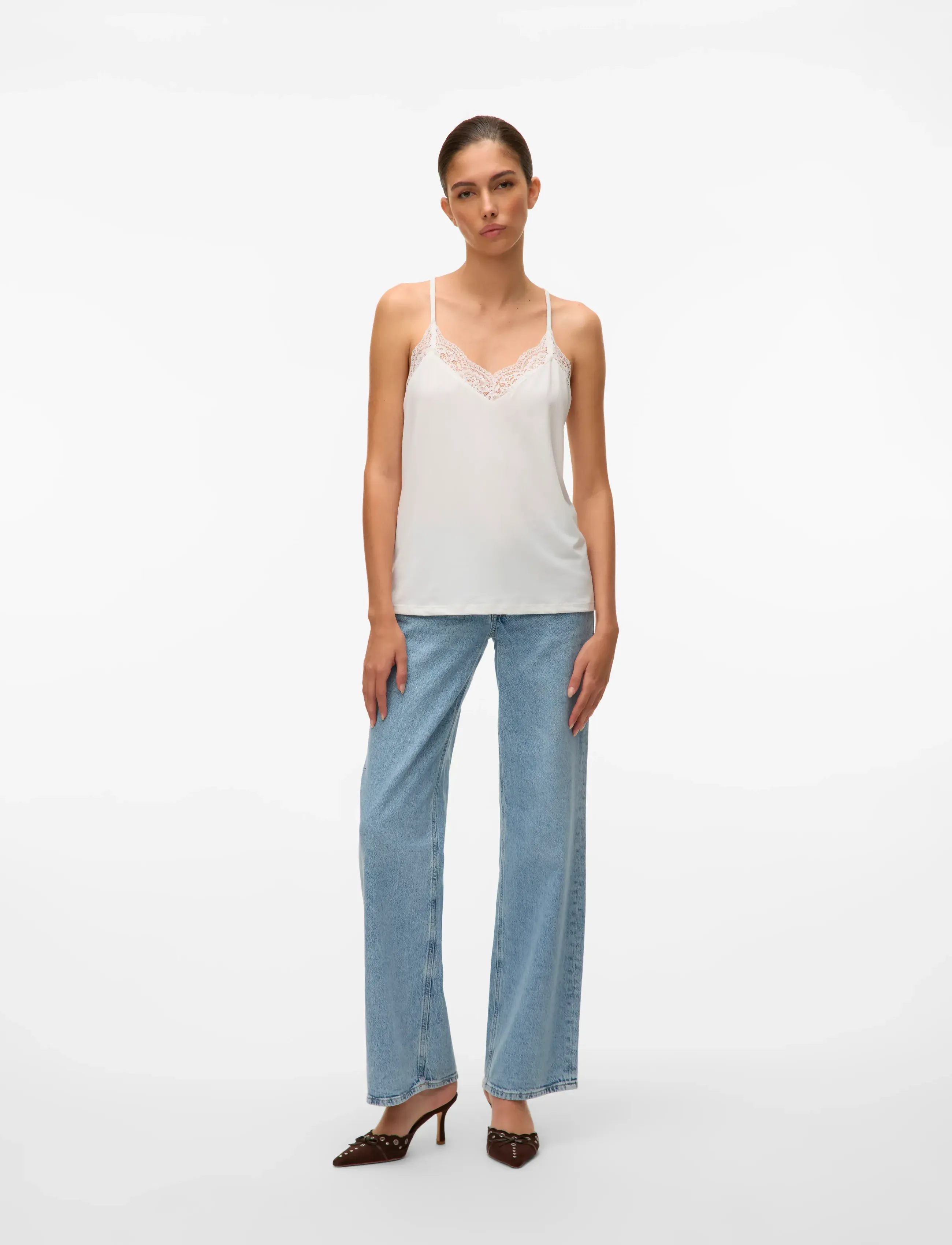 Vero Moda VMANA S/L LACE TOP GA NOOS - Blusen - SNOW WHITE / white