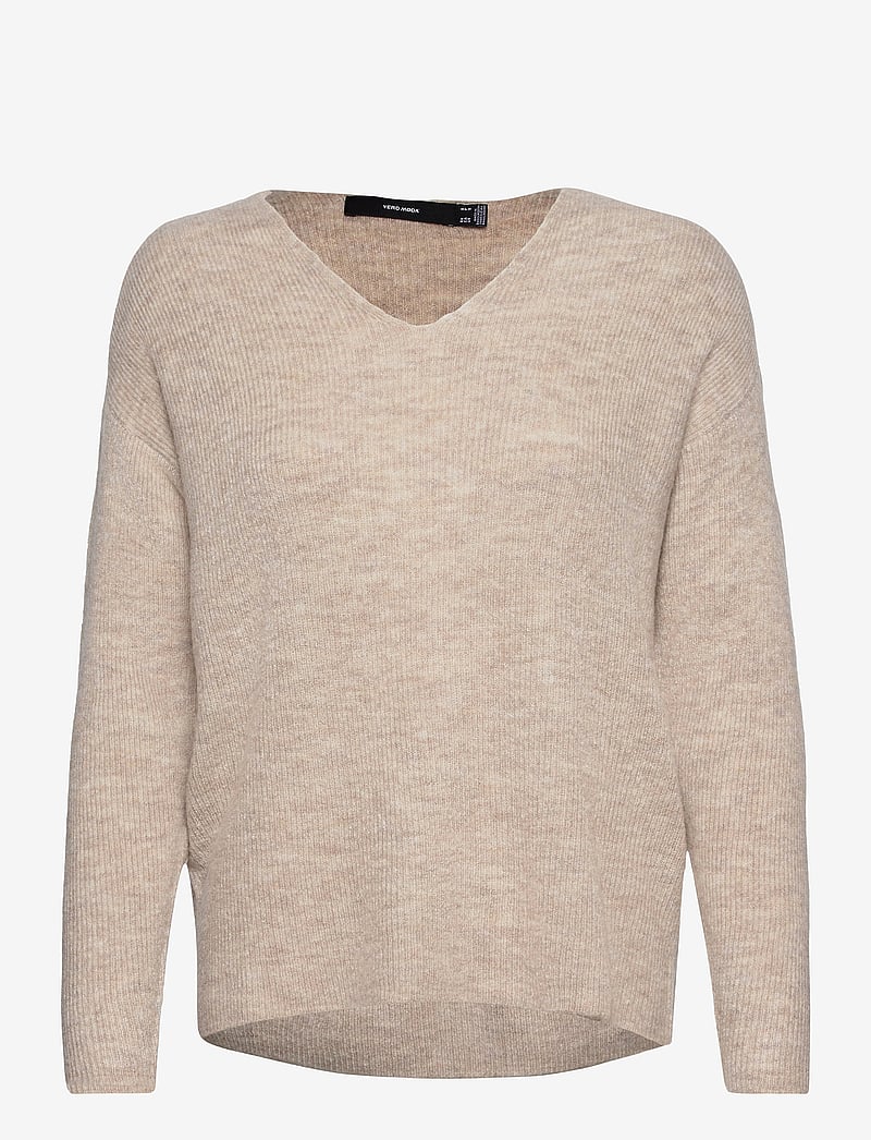 Vero Moda - VMCREWLEFILE LS V-NECK BLOUSE NOOS - stickade tröjor - birch - 1