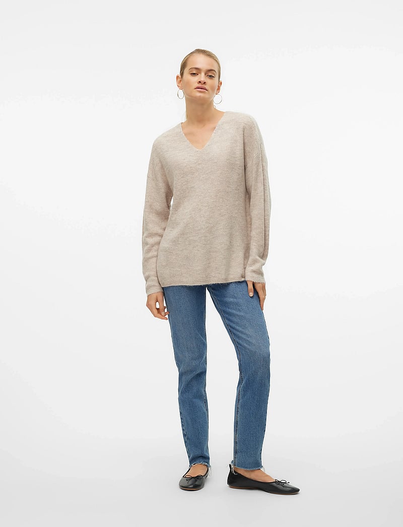Vero Moda - VMCREWLEFILE LS V-NECK BLOUSE NOOS - stickade tröjor - birch - 0