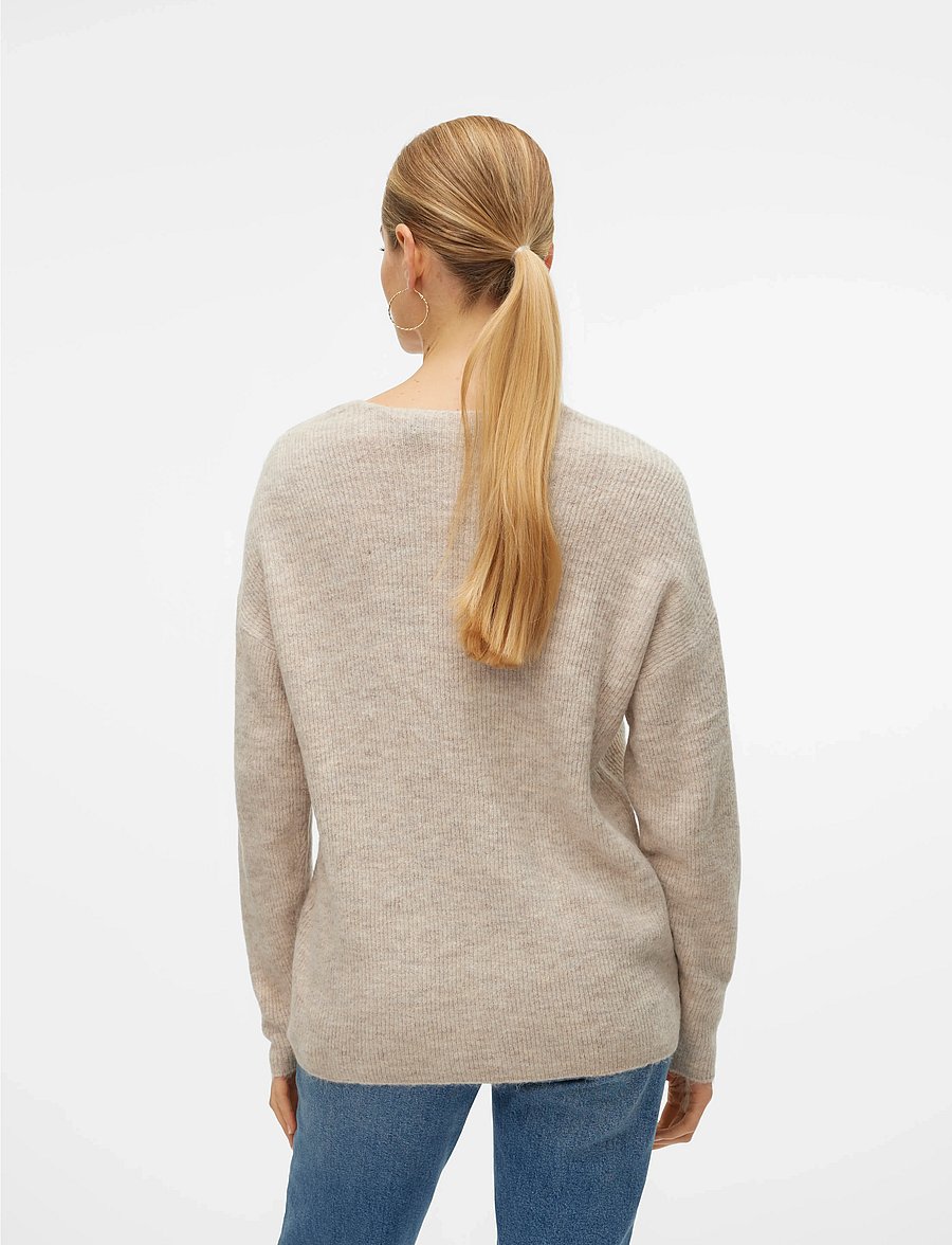 Vero Moda - VMCREWLEFILE LS V-NECK BLOUSE NOOS - sviitrid - birch - 3