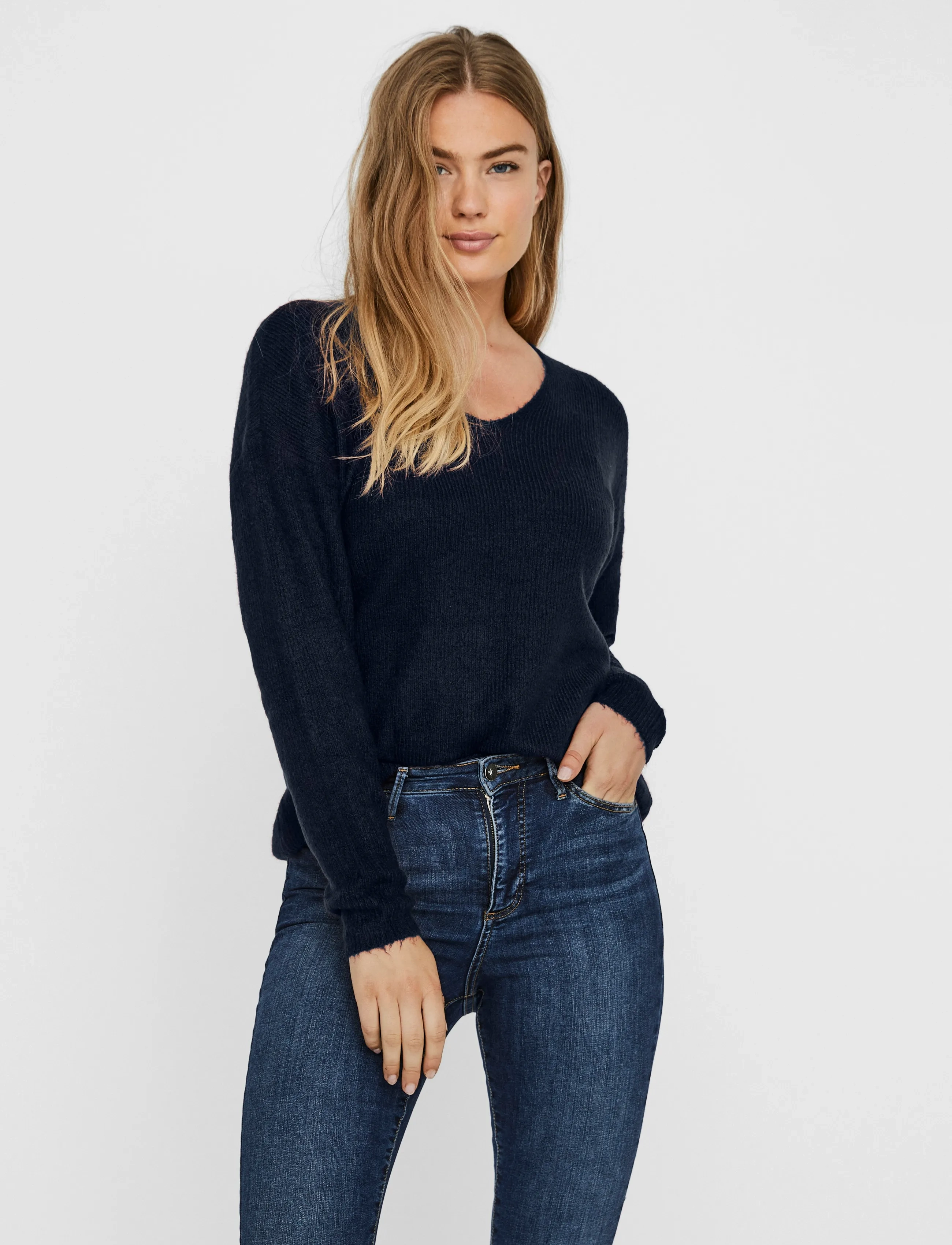 Vero Moda - VMCREWLEFILE LS V-NECK BLOUSE NOOS - madalaimad hinnad - navy blazer - 4