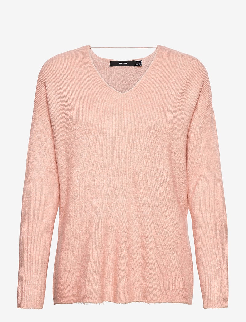 Vero Moda - VMCREWLEFILE LS V-NECK BLOUSE NOOS - stickade tröjor - sepia rose - 1