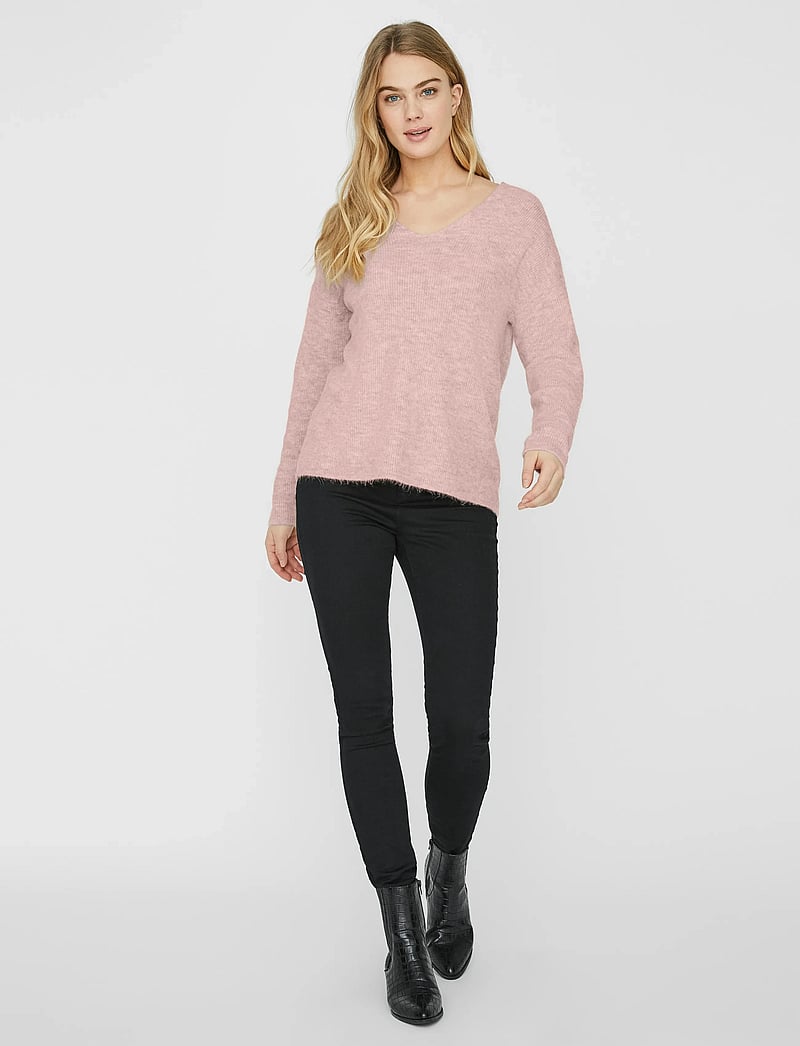 Vero Moda - VMCREWLEFILE LS V-NECK BLOUSE NOOS - stickade tröjor - sepia rose - 0