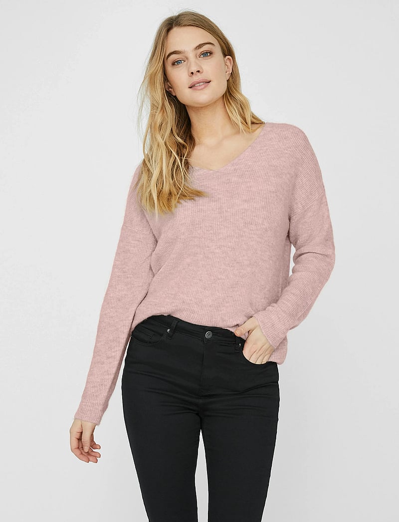 Vero Moda - VMCREWLEFILE LS V-NECK BLOUSE NOOS - stickade tröjor - sepia rose - 5