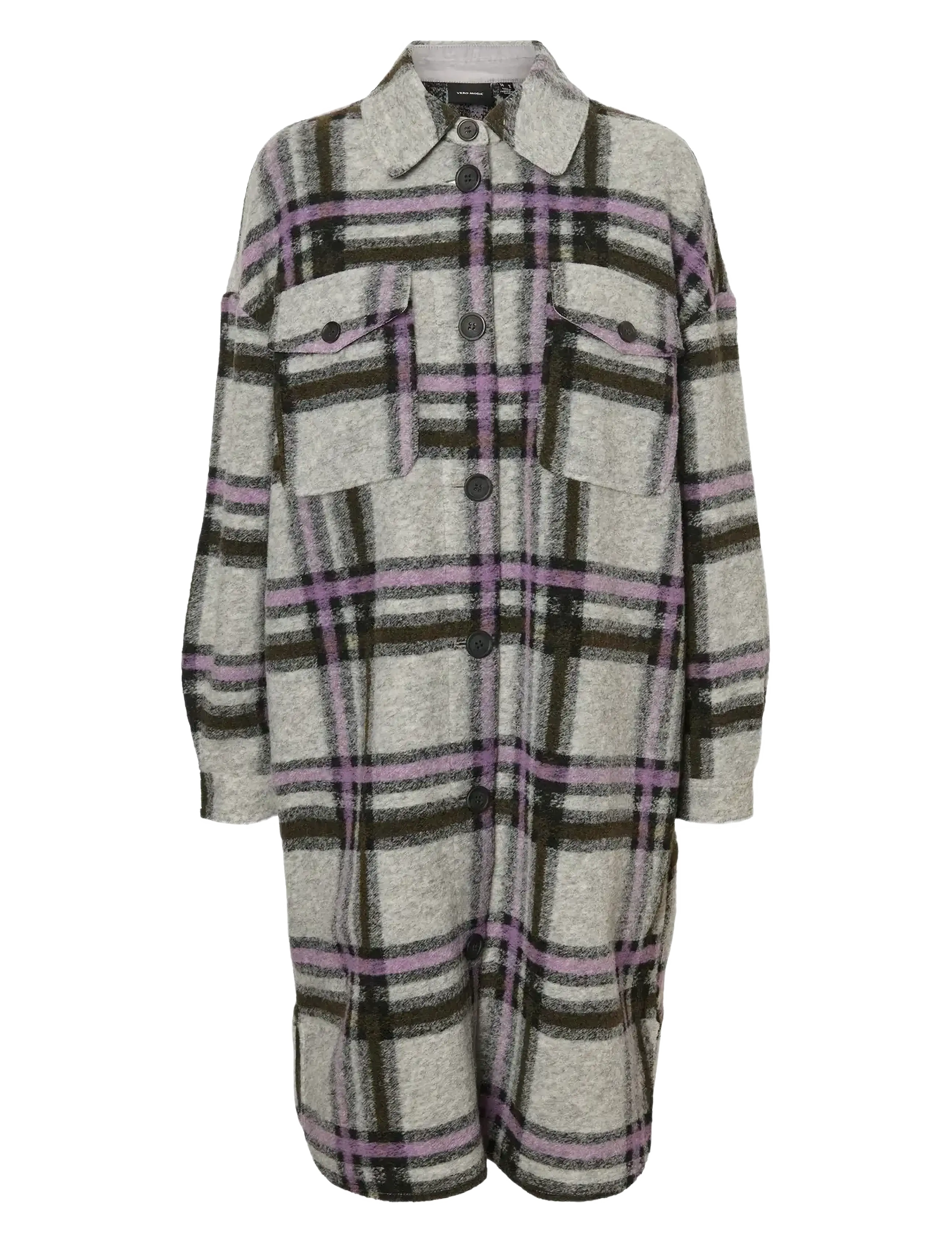 Vero Moda VMCHRISSIE LONG CHECK SHIRT GA - Overshirts - LIGHT GREY MELANGE / grey