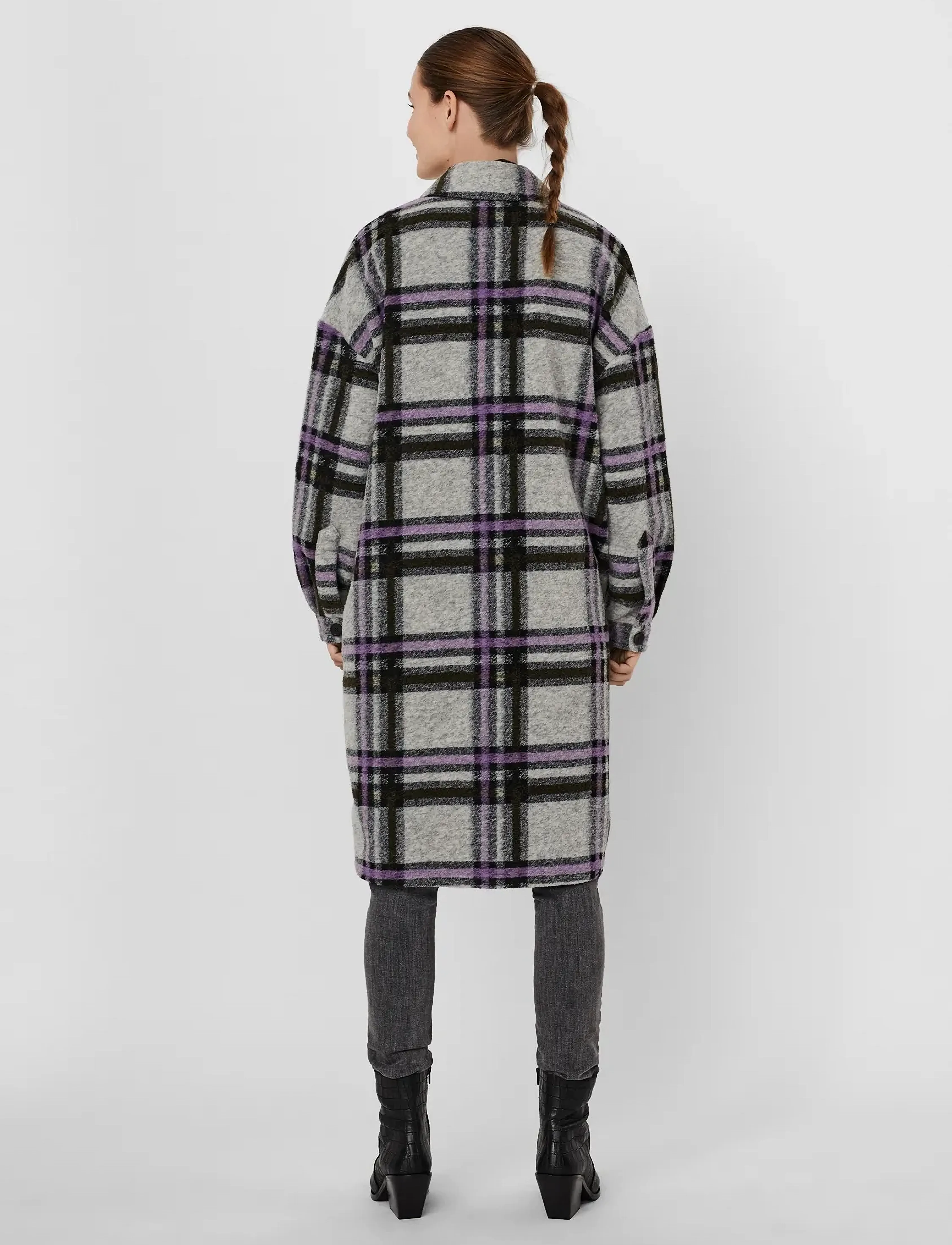 Vero Moda - VMCHRISSIE LONG CHECK SHIRT GA - uldfrakker - light grey melange - 3