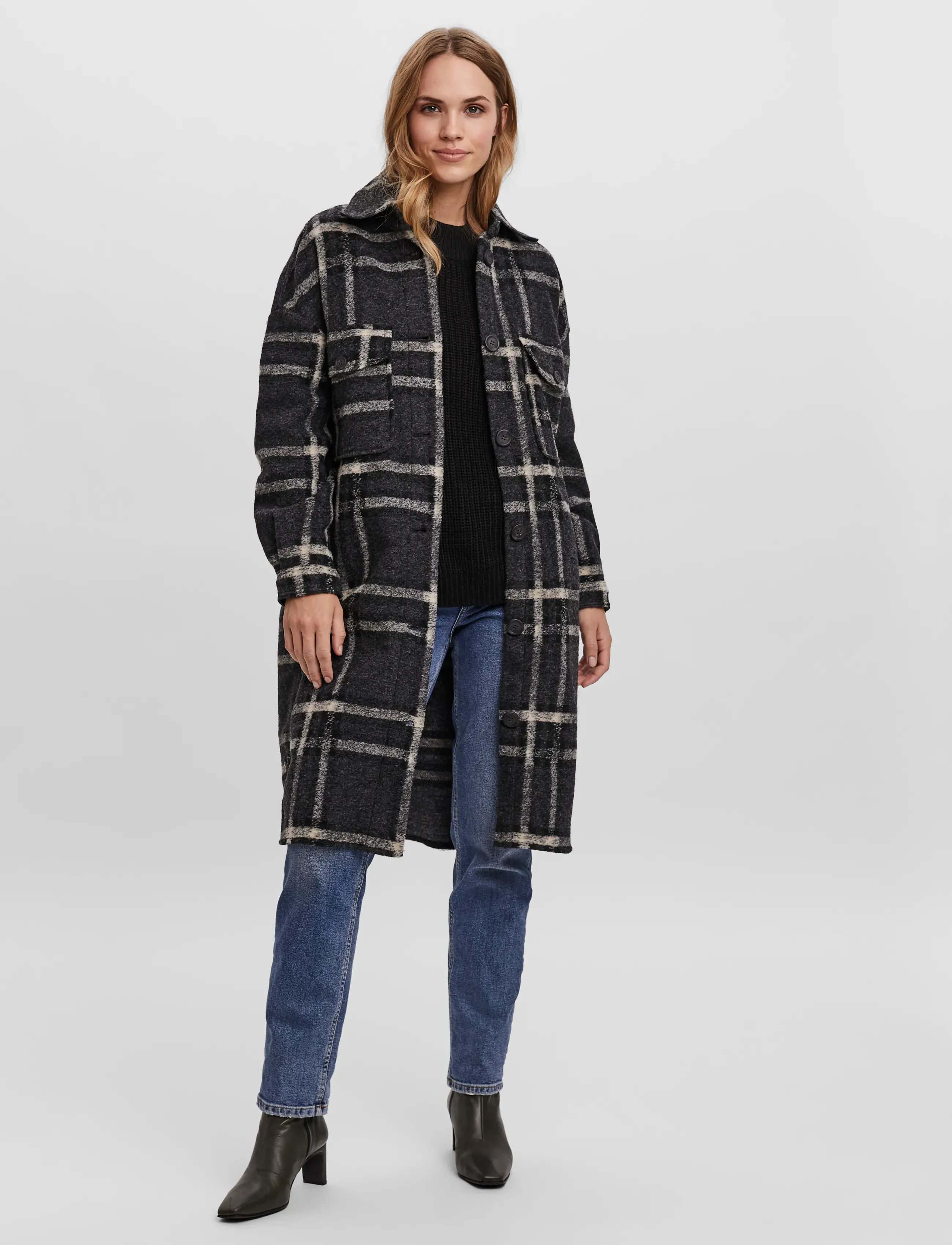 Vero Moda - VMCHRISSIE LONG CHECK SHIRT GA - uldfrakker - nomad - 4