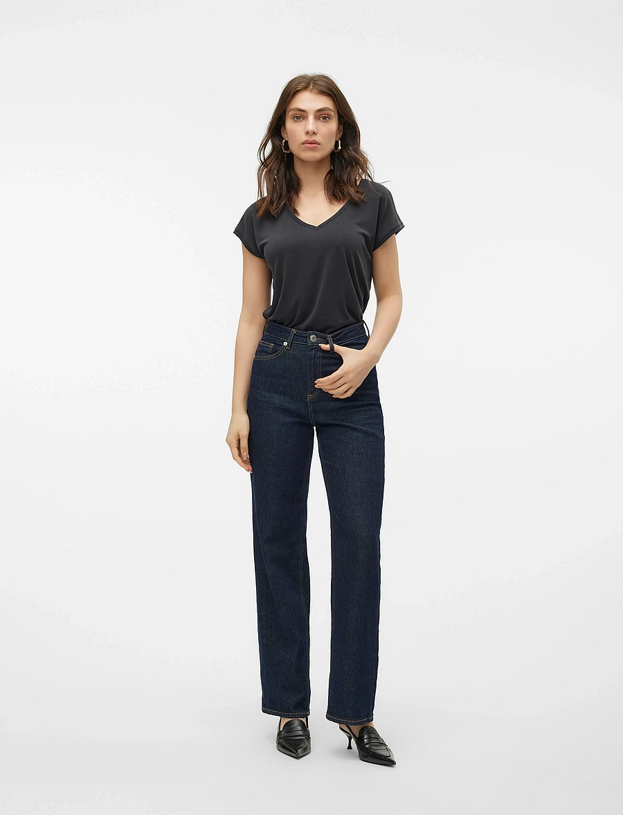 Vero Moda - VMFILLI SS V-NECK TEE NOOS - t-shirts - black - 4