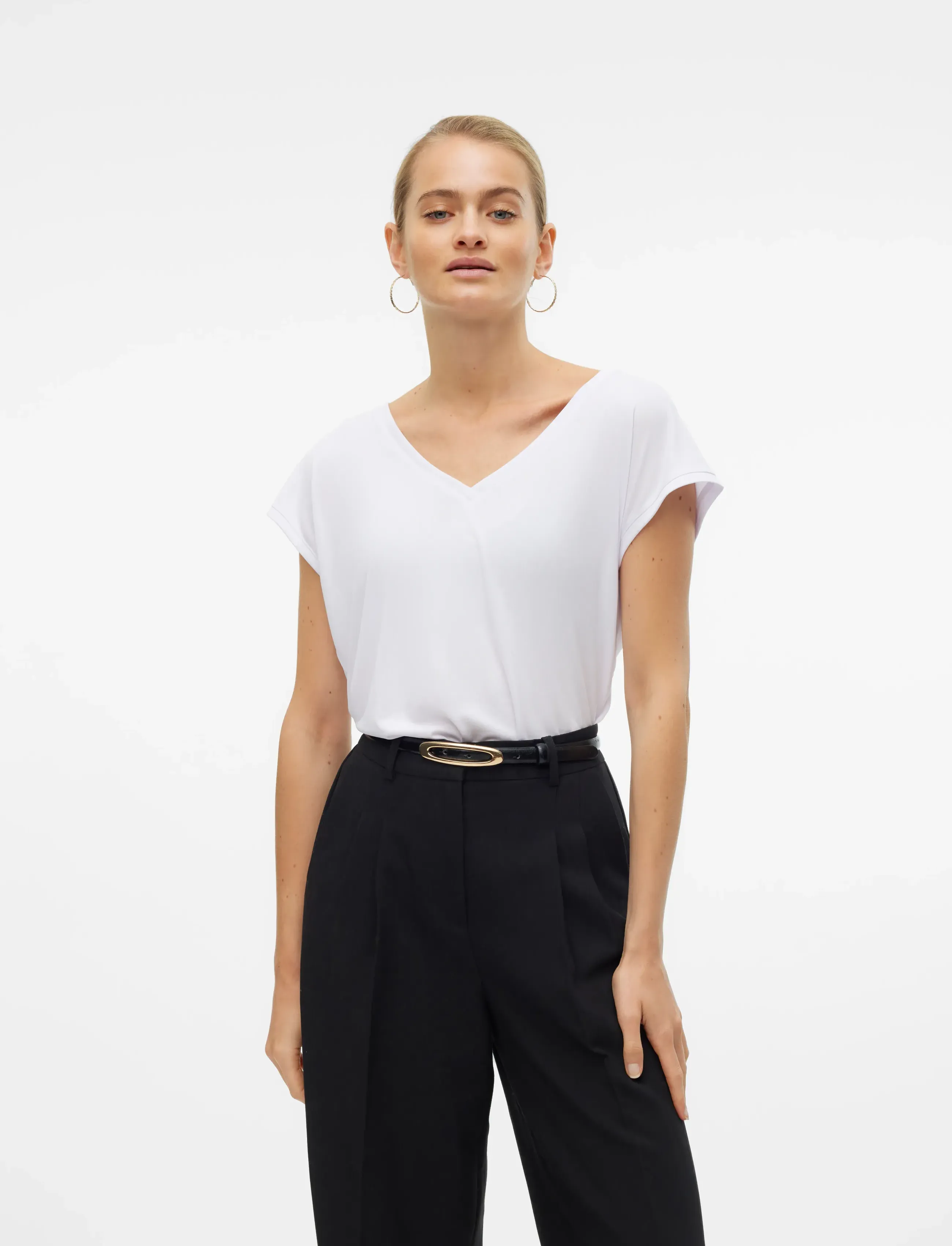 Vero Moda - VMFILLI SS V-NECK TEE NOOS - t-särgid - bright white - 4