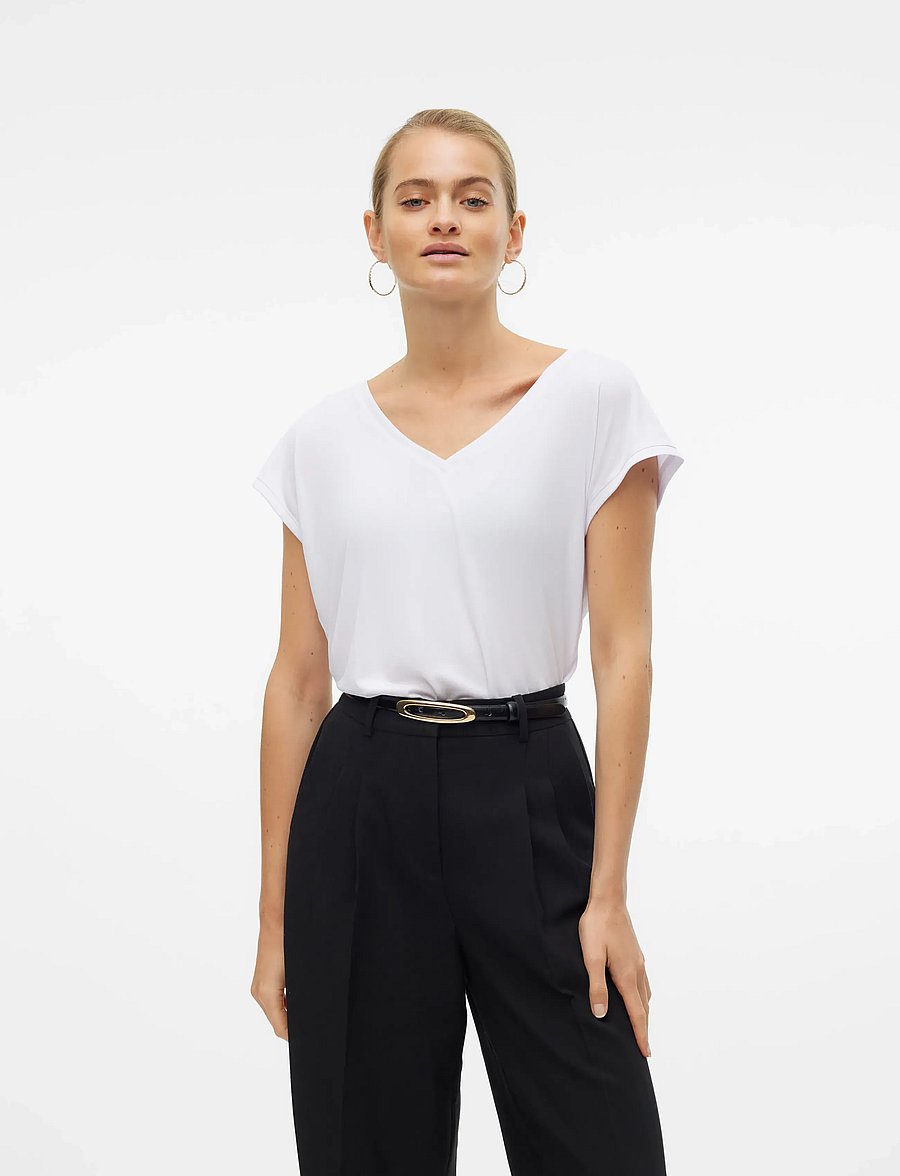 Vero Moda - VMFILLI SS V-NECK TEE NOOS - t-särgid - bright white - 4