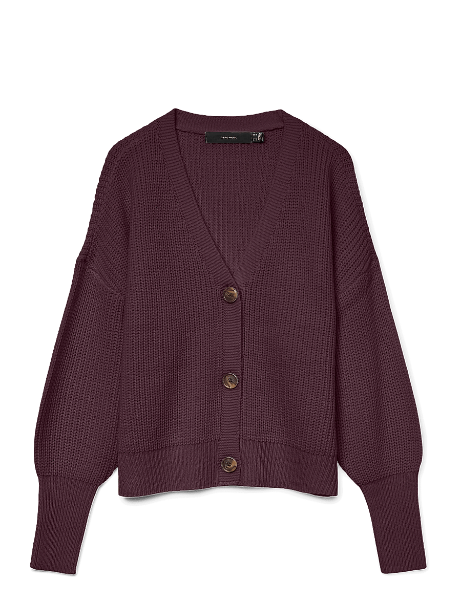 Vero Moda - VMLEA LS V-NECK CUFF CARDIGAN NOOS - strickjacken - winetasting - 1