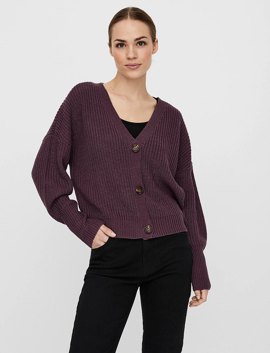 Vero Moda - VMLEA LS V-NECK CUFF CARDIGAN NOOS - strickjacken - winetasting - 0