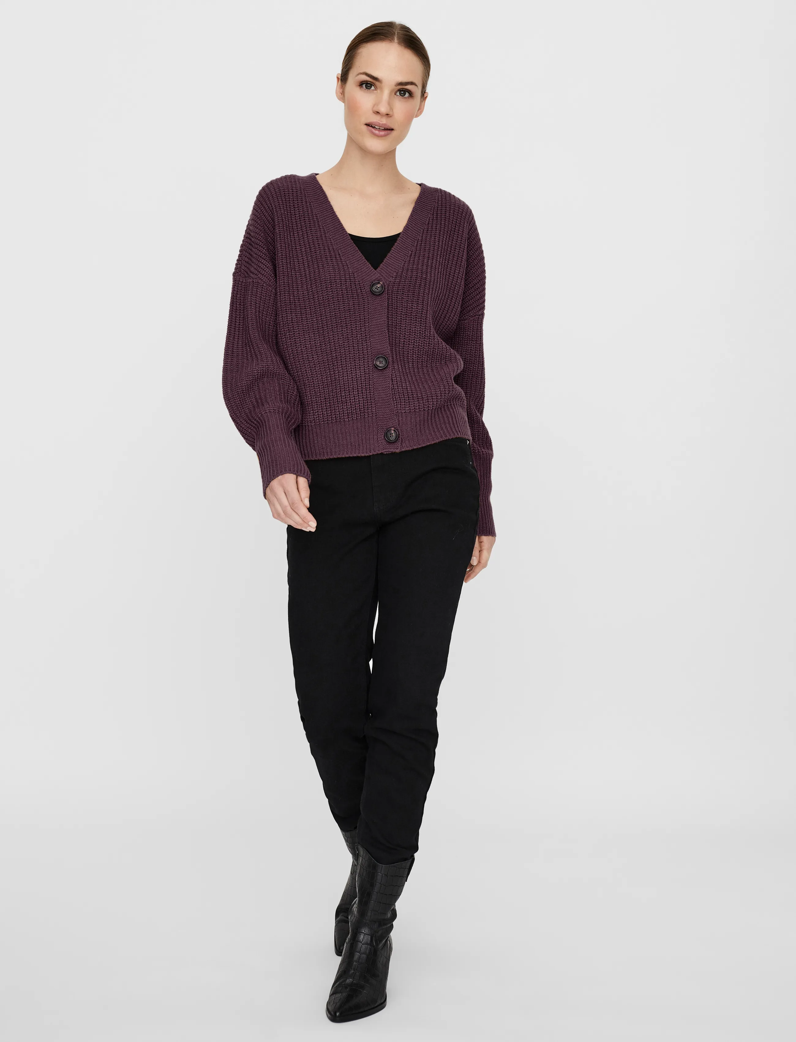 Vero Moda - VMLEA LS V-NECK CUFF CARDIGAN NOOS - koftor - winetasting - 3