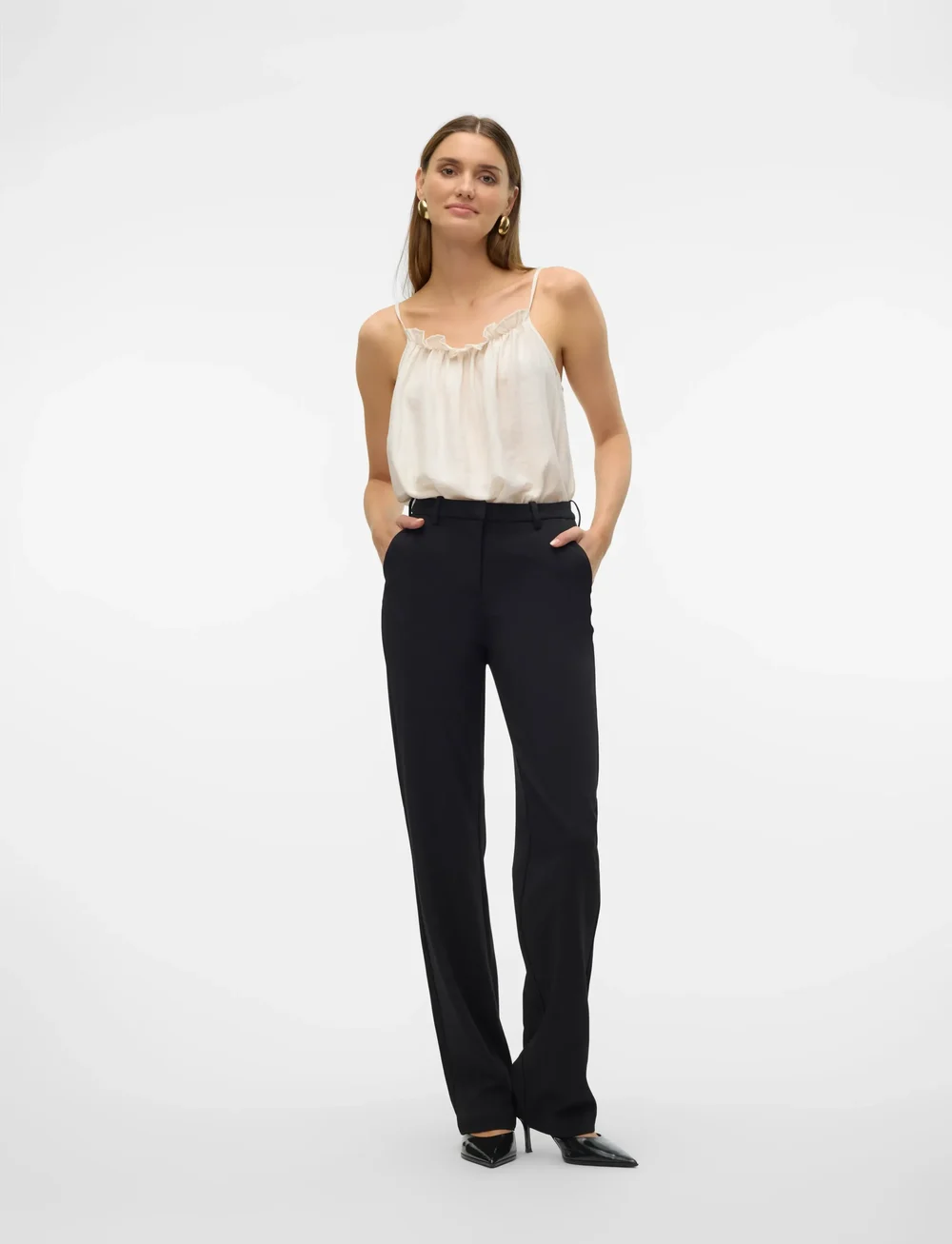 Vero Moda - VMZAMIRA MW SLIM STRAIGHT PANT NOOS - tiesaus kirpimo kelnės - black - 0