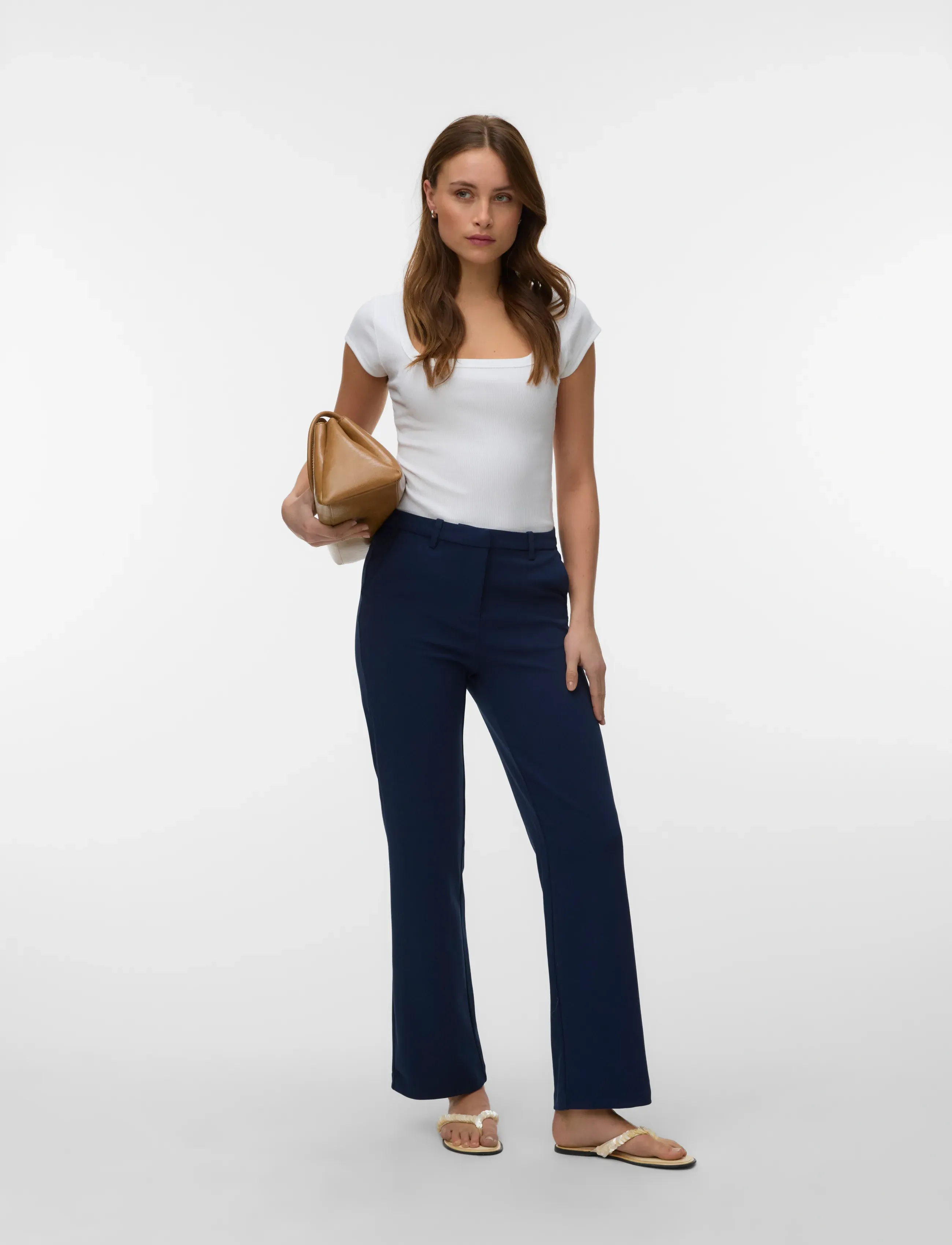 Vero Moda VMZAMIRA MW SLIM STRAIGHT PANT NOOS - Bikses - NAVY BLAZER / navy