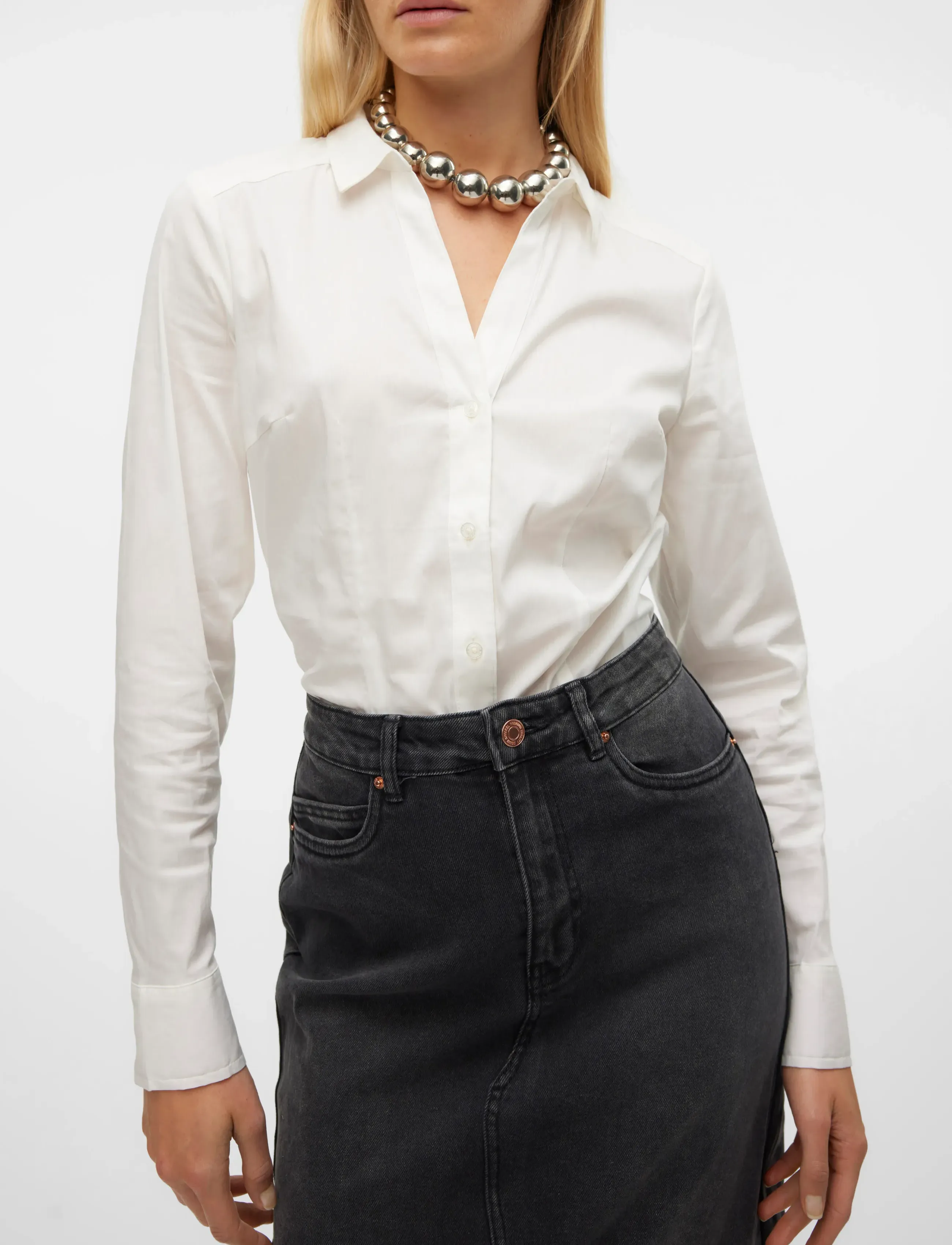 Vero Moda - VMLADY L/S G-STRING SHIRT WVN NEW NOOS - bodid - snow white - 5