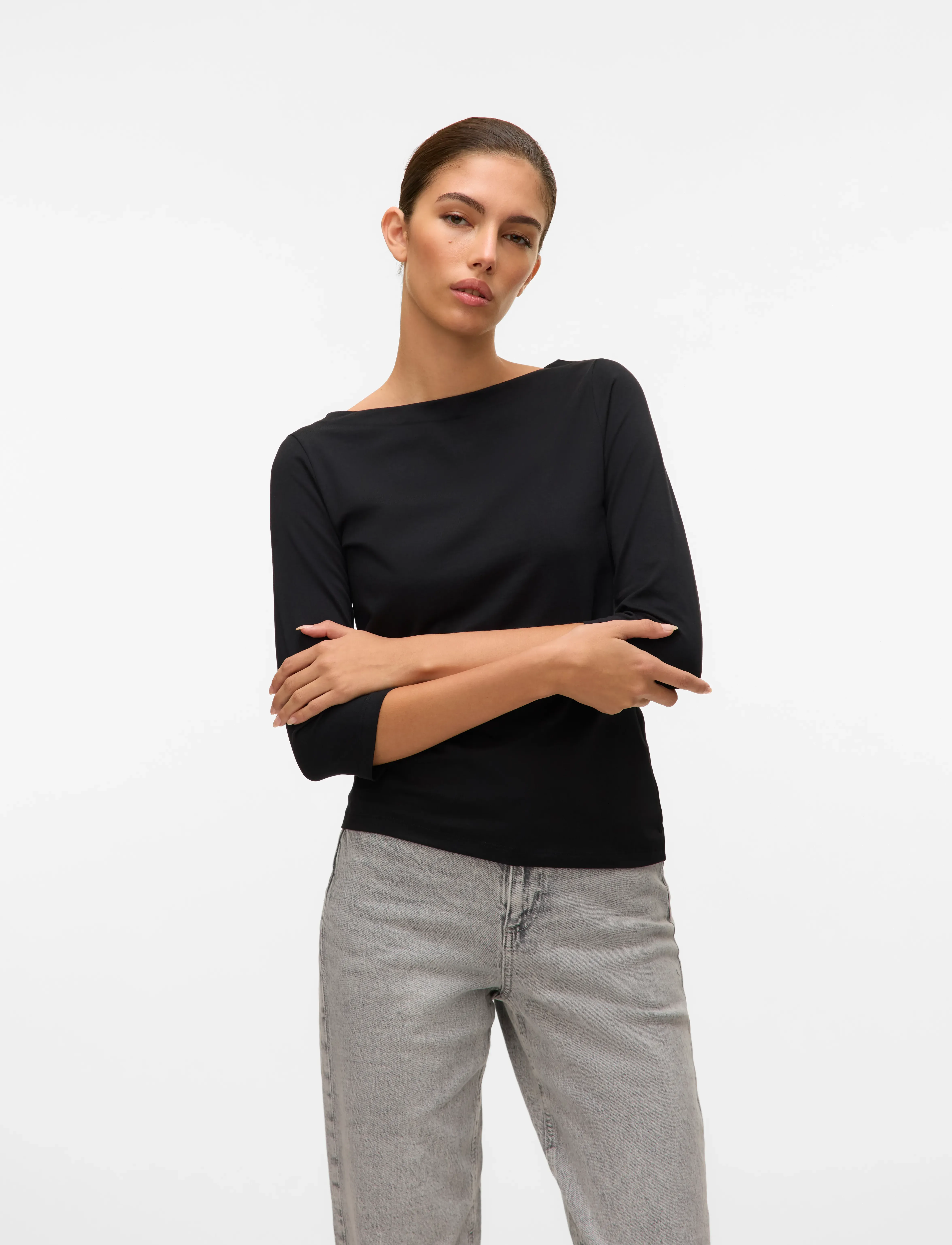 Vero Moda Vmpanda Modal 3/4 Top Jrs Noos, XS, Black, T-Shirts & Toppe > Kortærmede, Dame