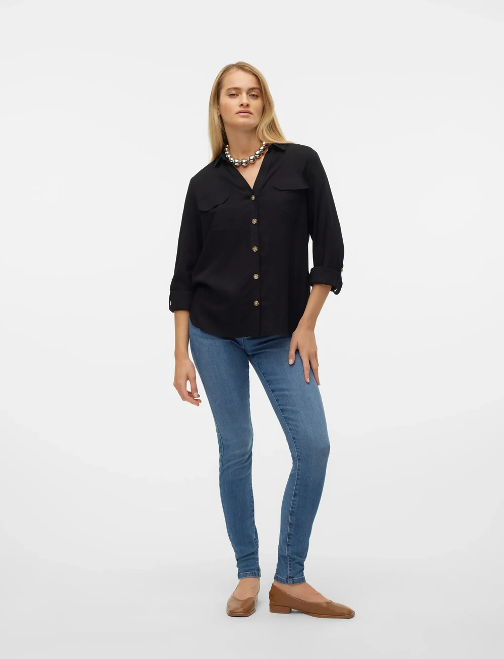 Vero Moda - VMBUMPY L/S SHIRT NEW WVN NOOS - pitkähihaiset kauluspaidat - black - 5