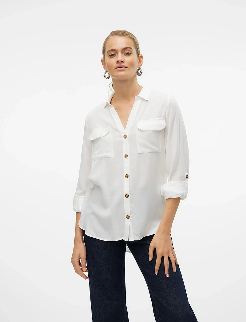 Vero Moda - VMBUMPY L/S SHIRT NEW WVN NOOS - pitkähihaiset kauluspaidat - snow white - 0