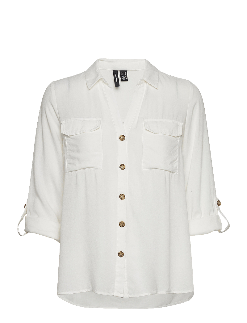Vero Moda - VMBUMPY L/S SHIRT NEW WVN NOOS - pitkähihaiset kauluspaidat - snow white - 4