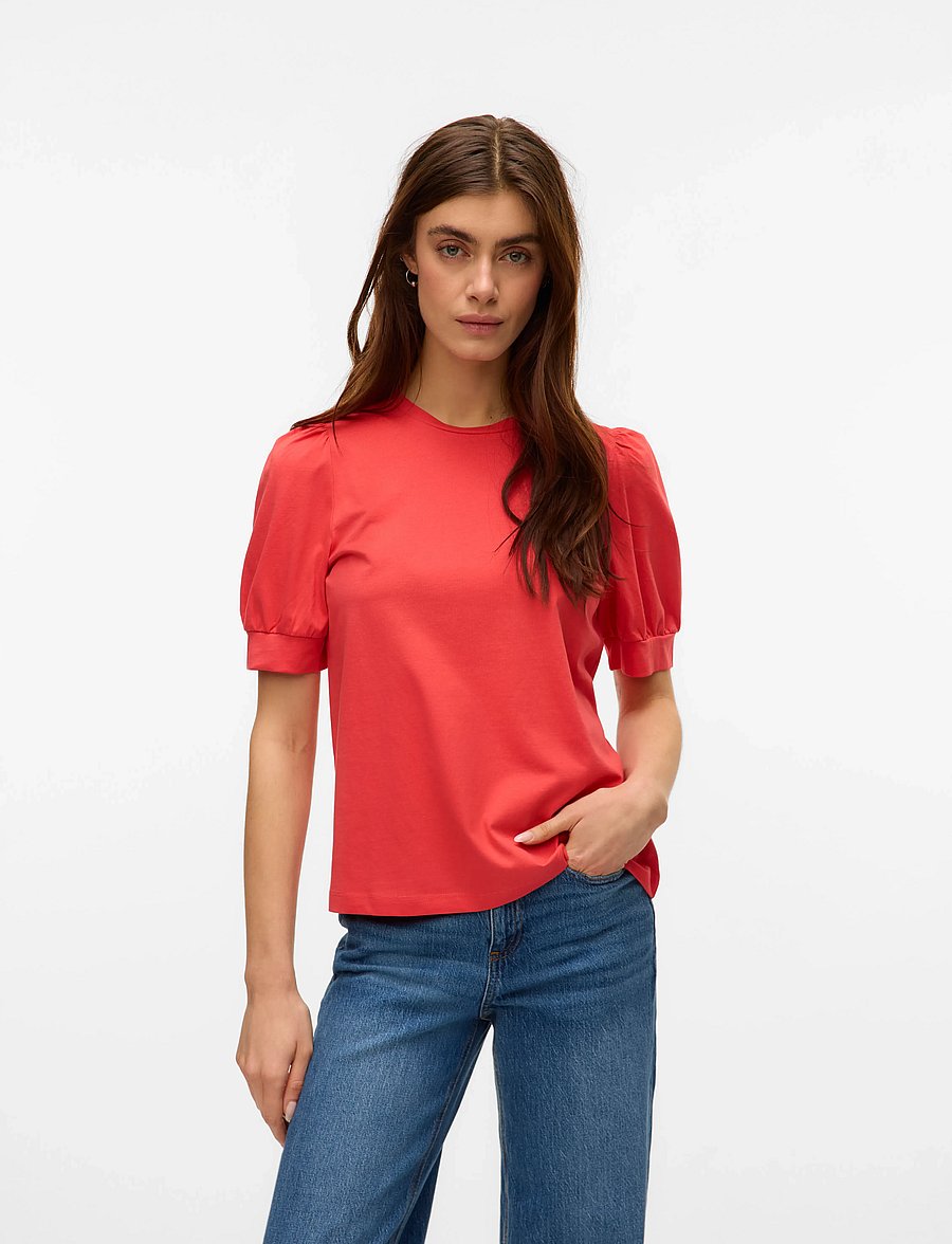 Vero Moda - AWKERRY 2/4 O-NECK TOP NOOS - t-särgid - cayenne - 0