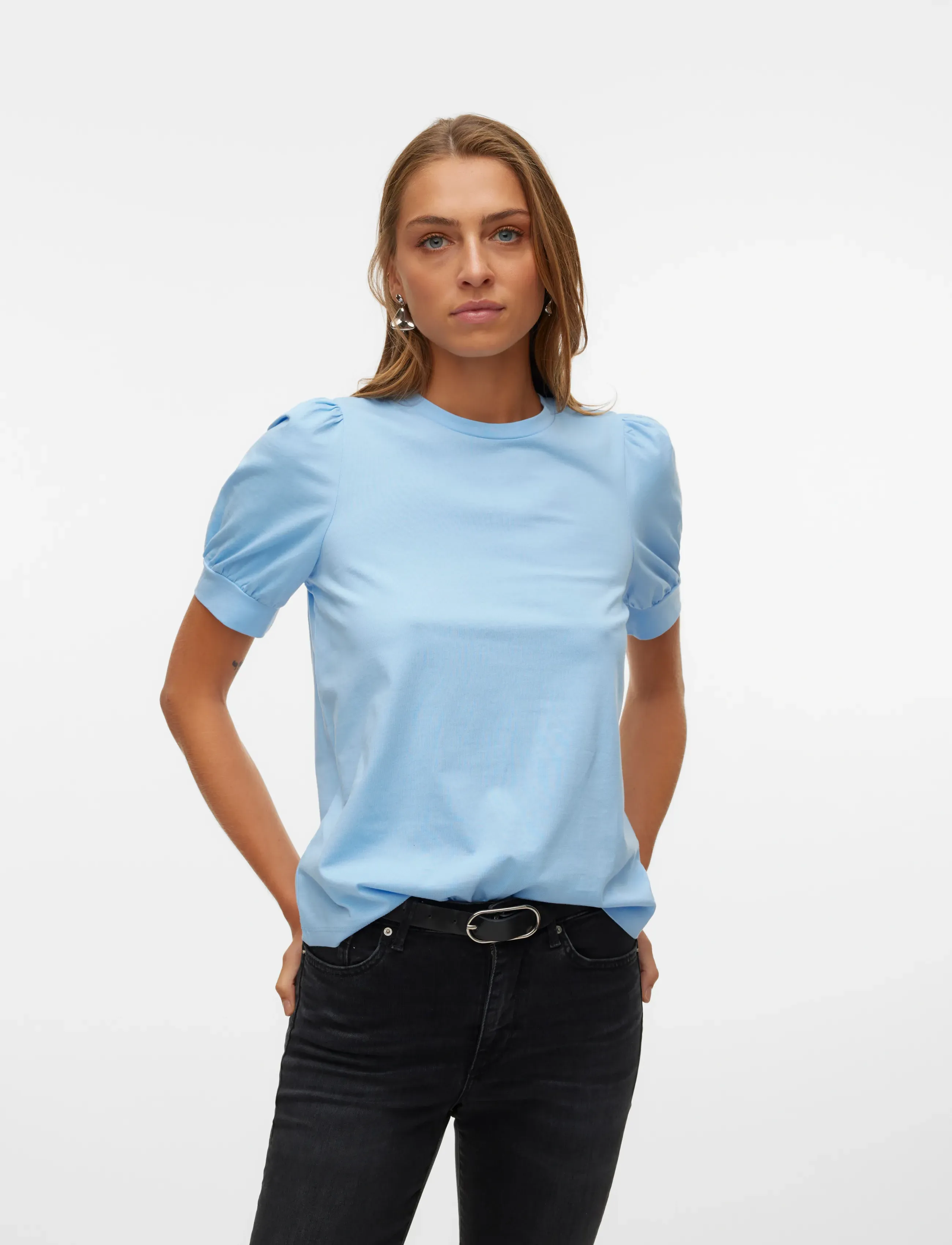 Vero Moda Awkerry 2/4 O-Neck Top Noos, L, T-shirts & Oberteile, Blau - Short-sleeved, Frauen