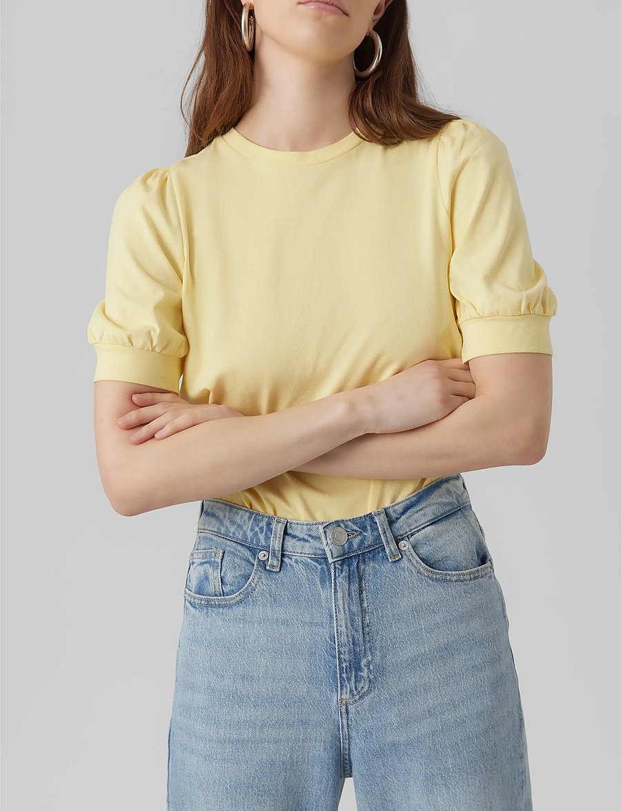 Vero Moda - AWKERRY 2/4 O-NECK TOP NOOS - t-särgid - lemon meringue - 4