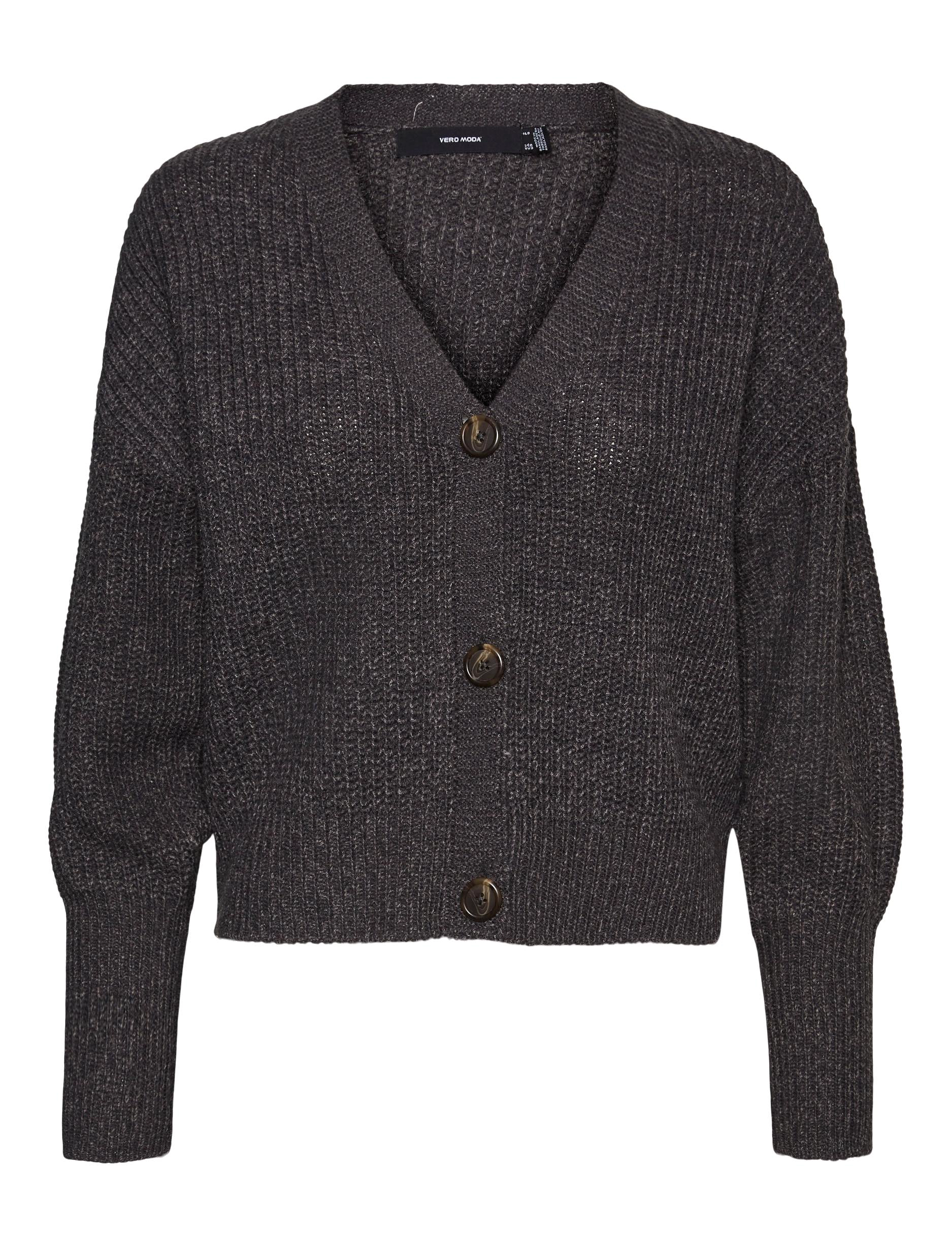 Vero Moda - VMYAMILLE LEA LS V-NECK CUFF CARDIGAN - dark grey melange - 0