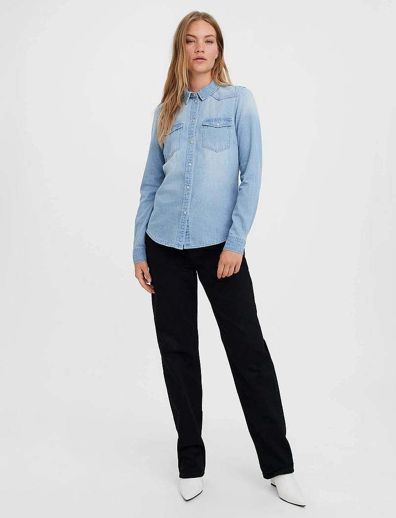 Vero Moda - VMMARIA LS DENIM SLIM SHIRT MIX NEW NOOS - jeansskjortor - light blue denim - 4