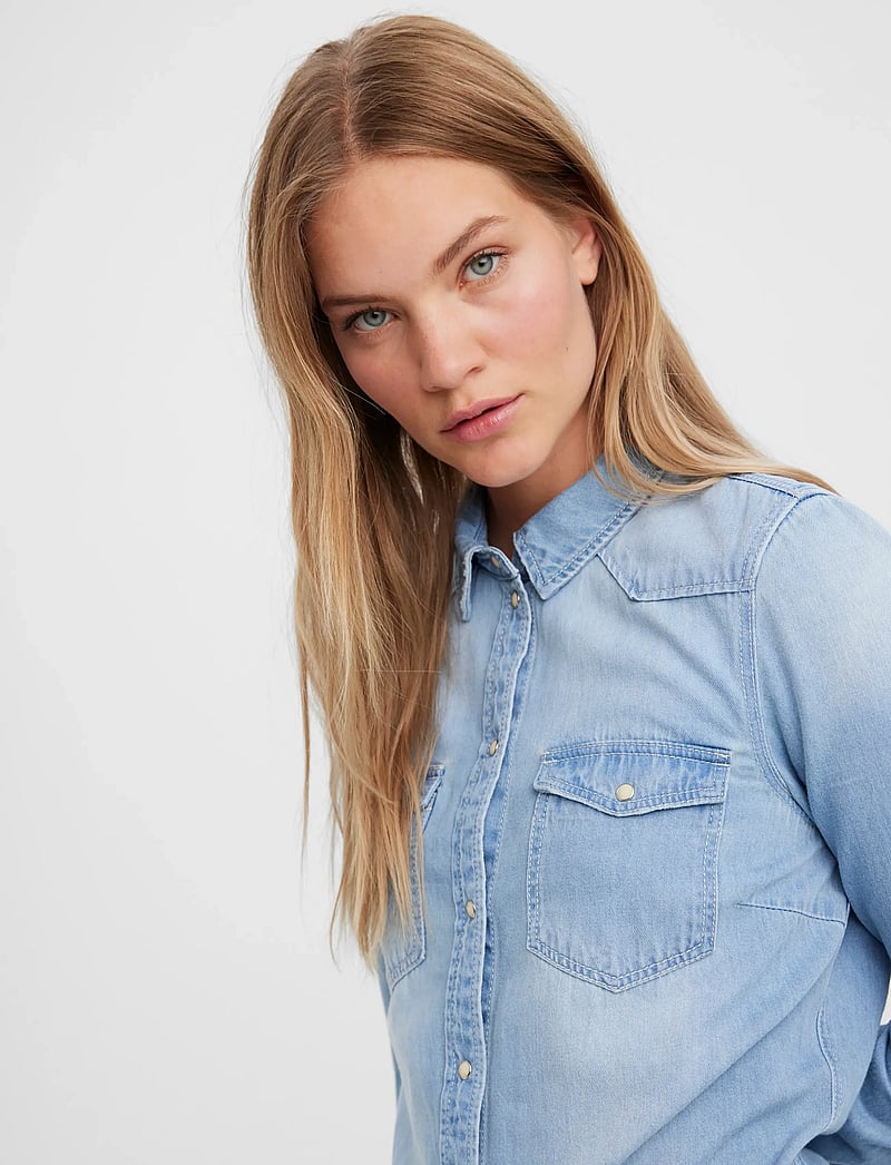 Vero Moda - VMMARIA LS DENIM SLIM SHIRT MIX NEW NOOS - jeansskjortor - light blue denim - 5