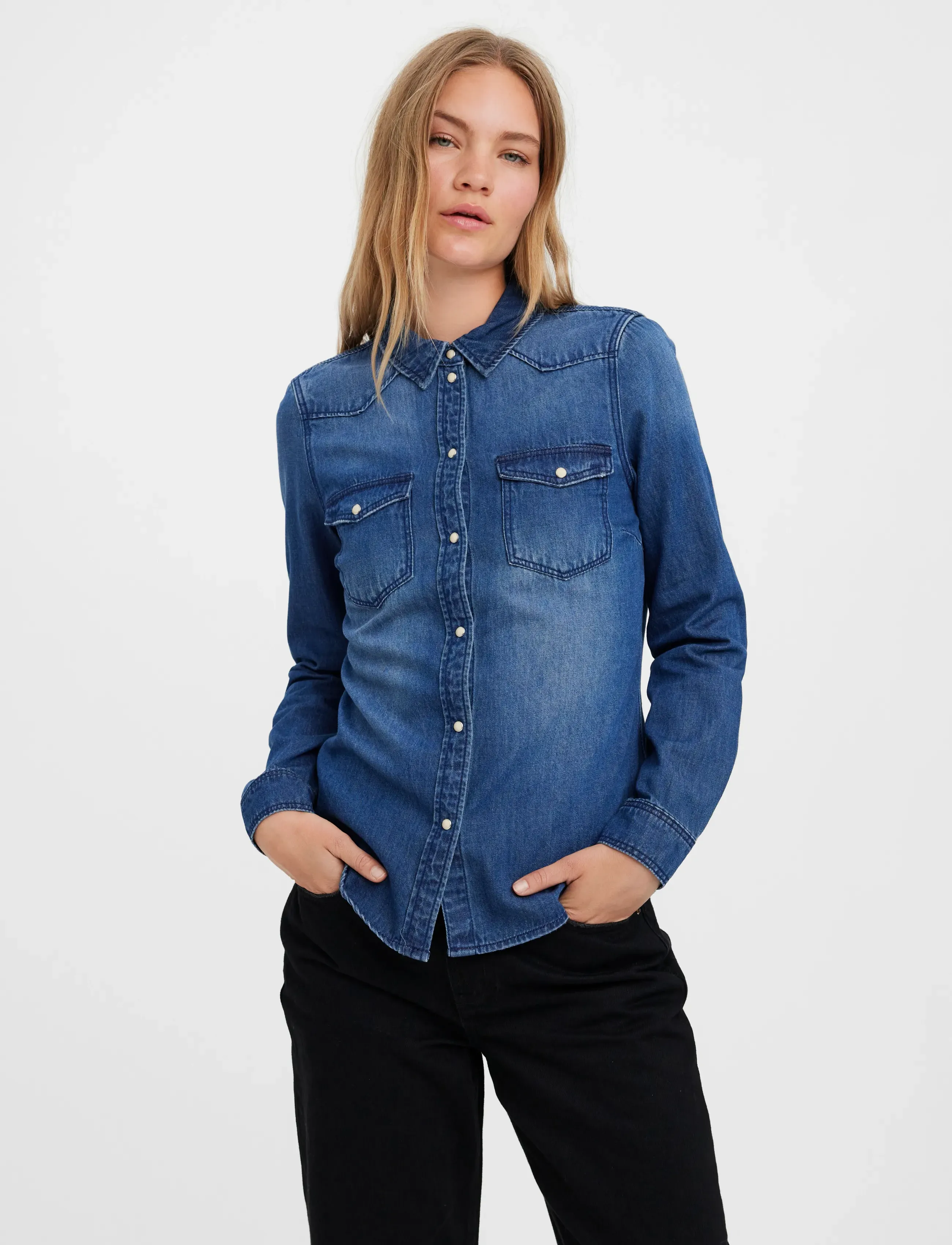Vero Moda VMMARIA LS DENIM SLIM SHIRT MIX NEW NOOS - Hemden - MEDIUM BLUE DENIM / blue