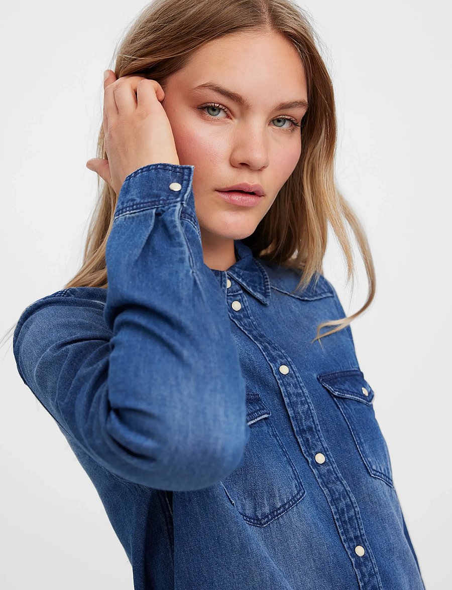 Vero Moda - VMMARIA LS DENIM SLIM SHIRT MIX NEW NOOS - chemises en jeans - medium blue denim - 4