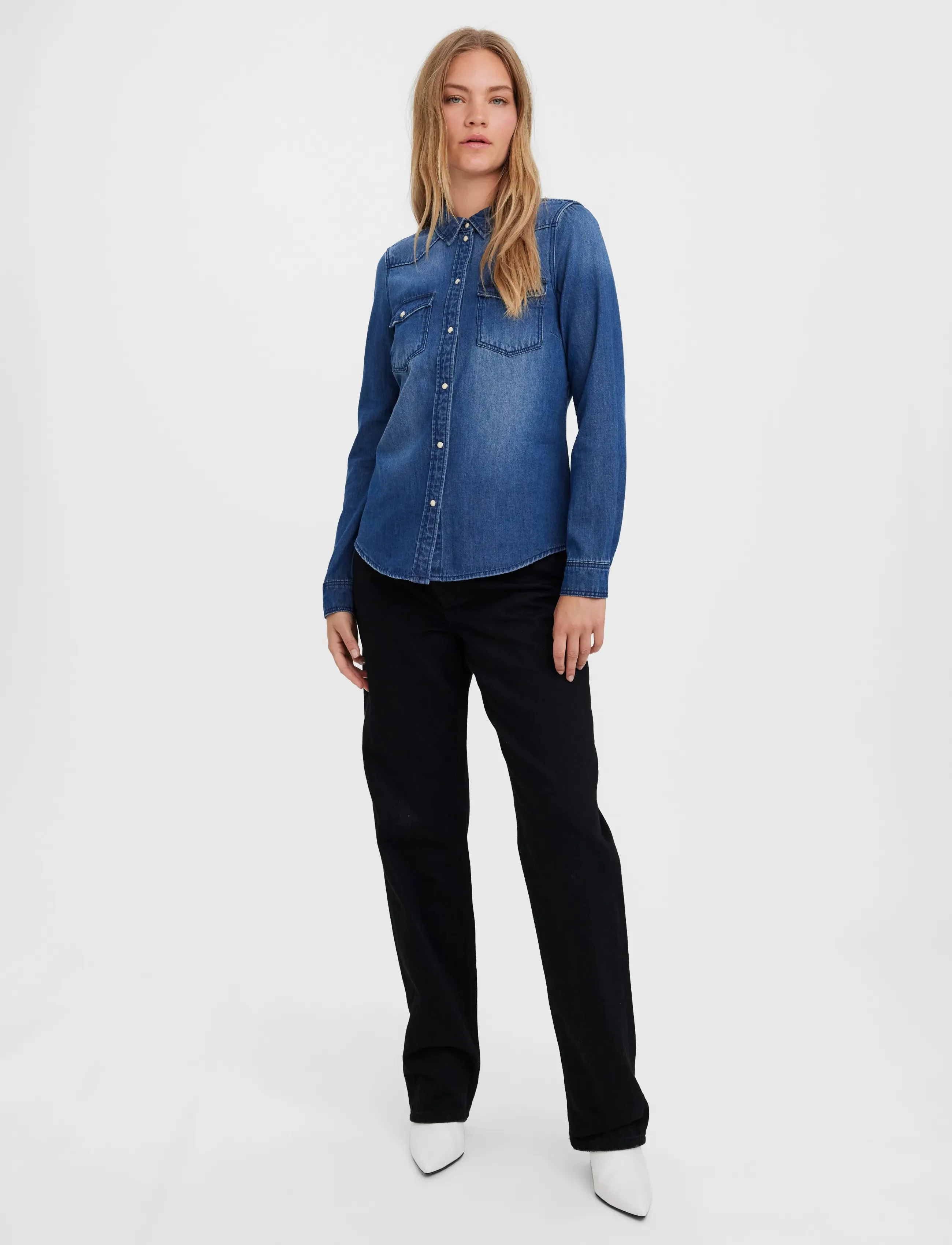 Vero Moda - VMMARIA LS DENIM SLIM SHIRT MIX NEW NOOS - chemises en jeans - medium blue denim - 5