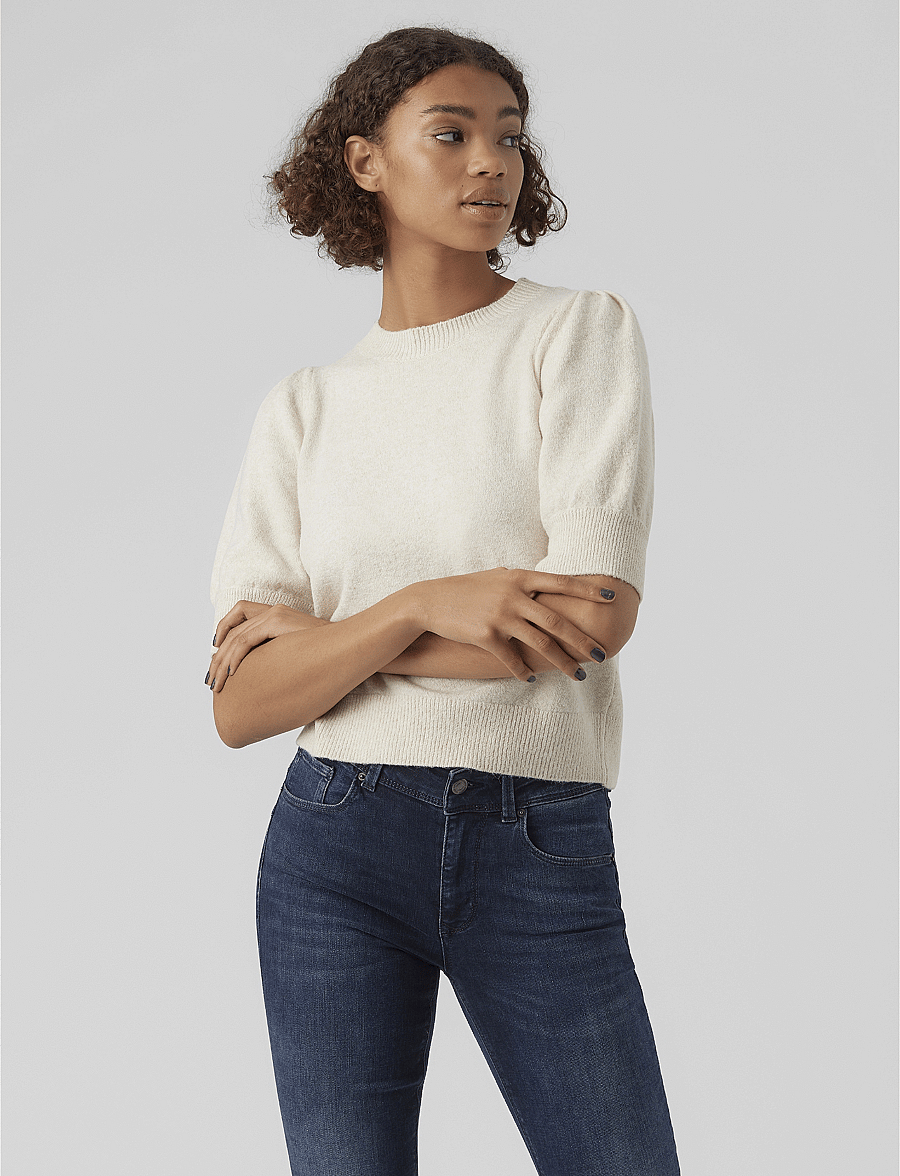 Vero Moda - VMDOFFY 2/4 O-NECK PULLOVER GA NOOS - striktrøjer - birch - 0
