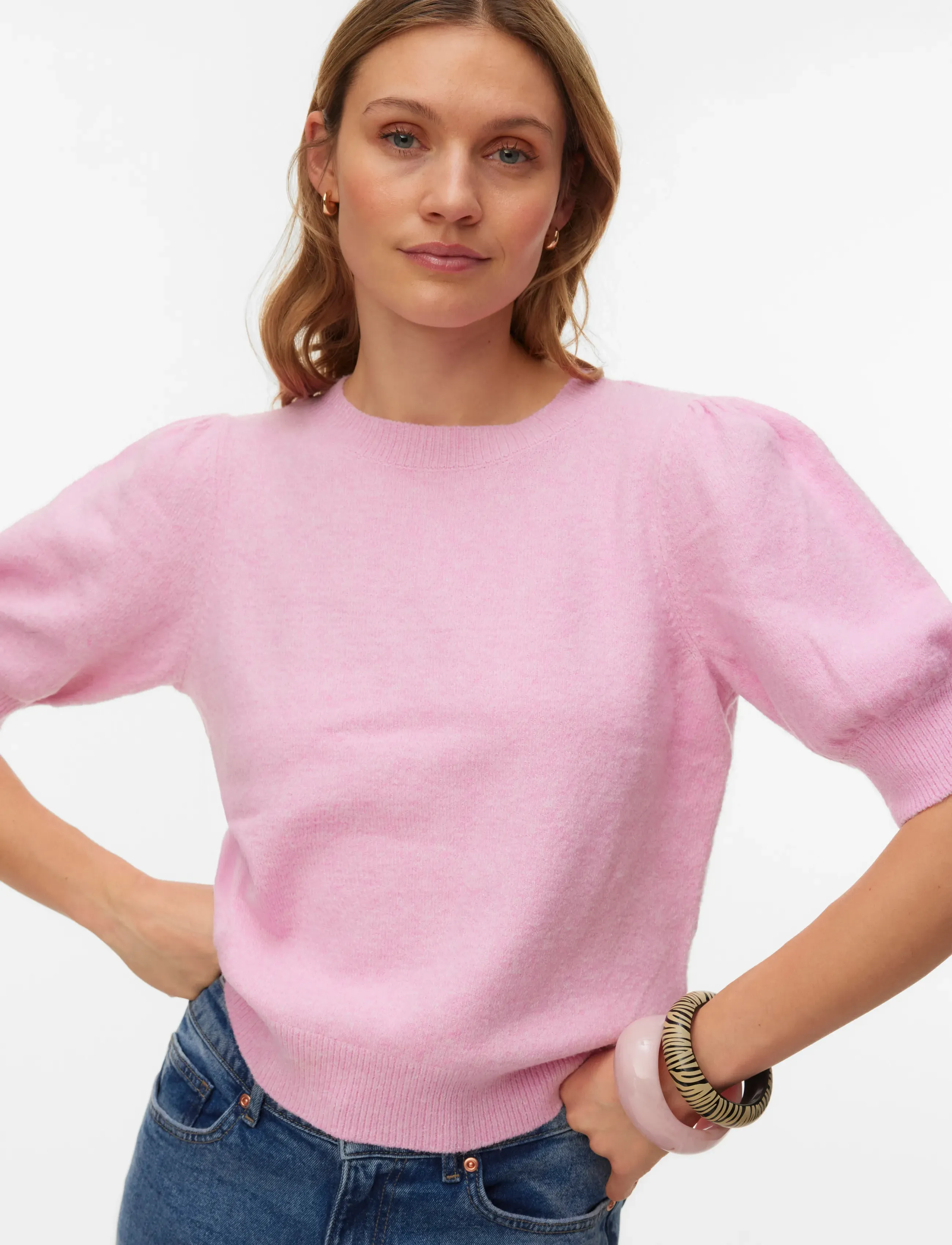 Vero Moda - VMDOFFY 2/4 O-NECK PULLOVER GA NOOS - stickade tröjor - bonbon - 4