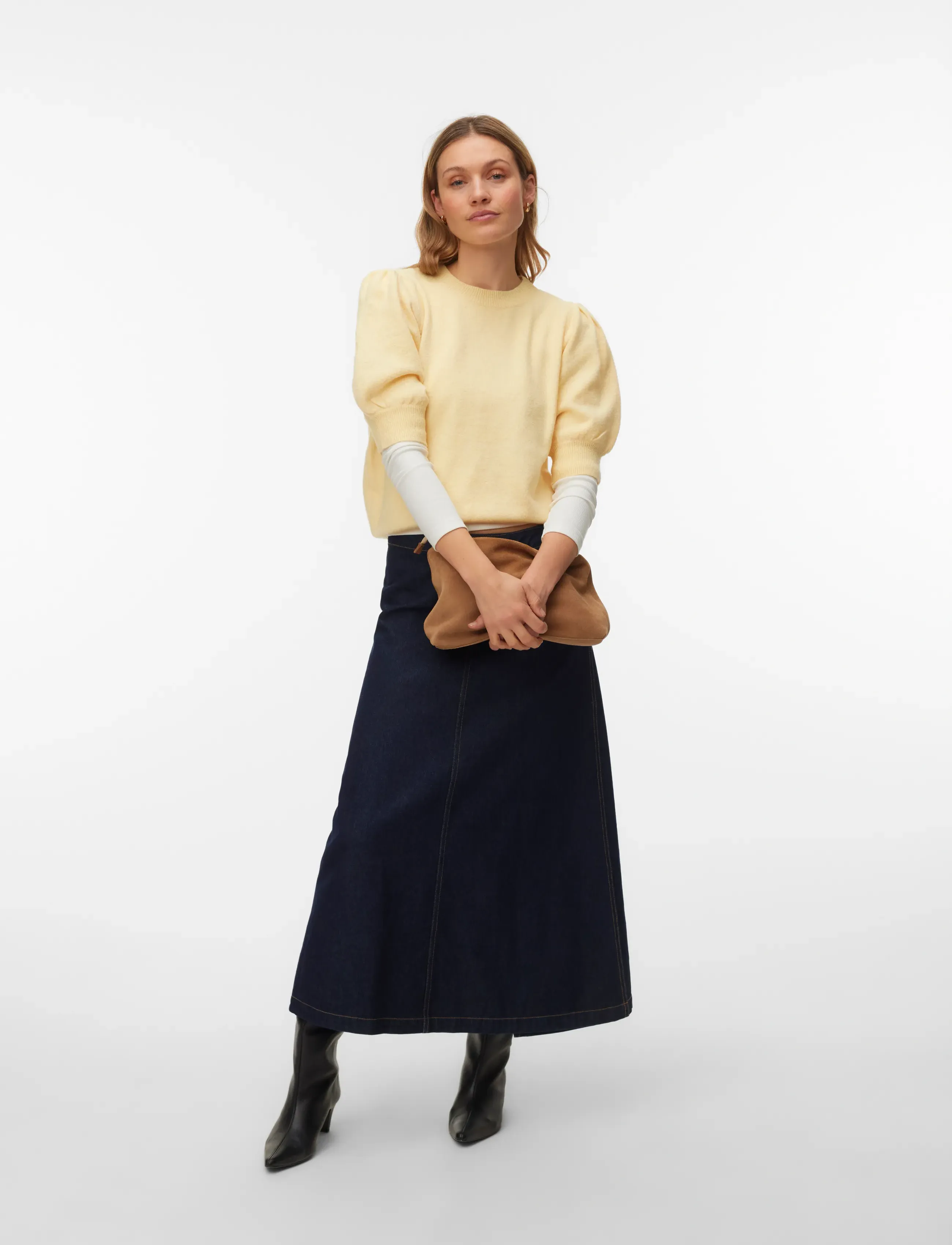 Vero Moda Vmdoffy 2/4 O-Neck Pullover Ga Noos, Kvinder, Kortærmet Puffærme Pullover, Gul, Str: XS