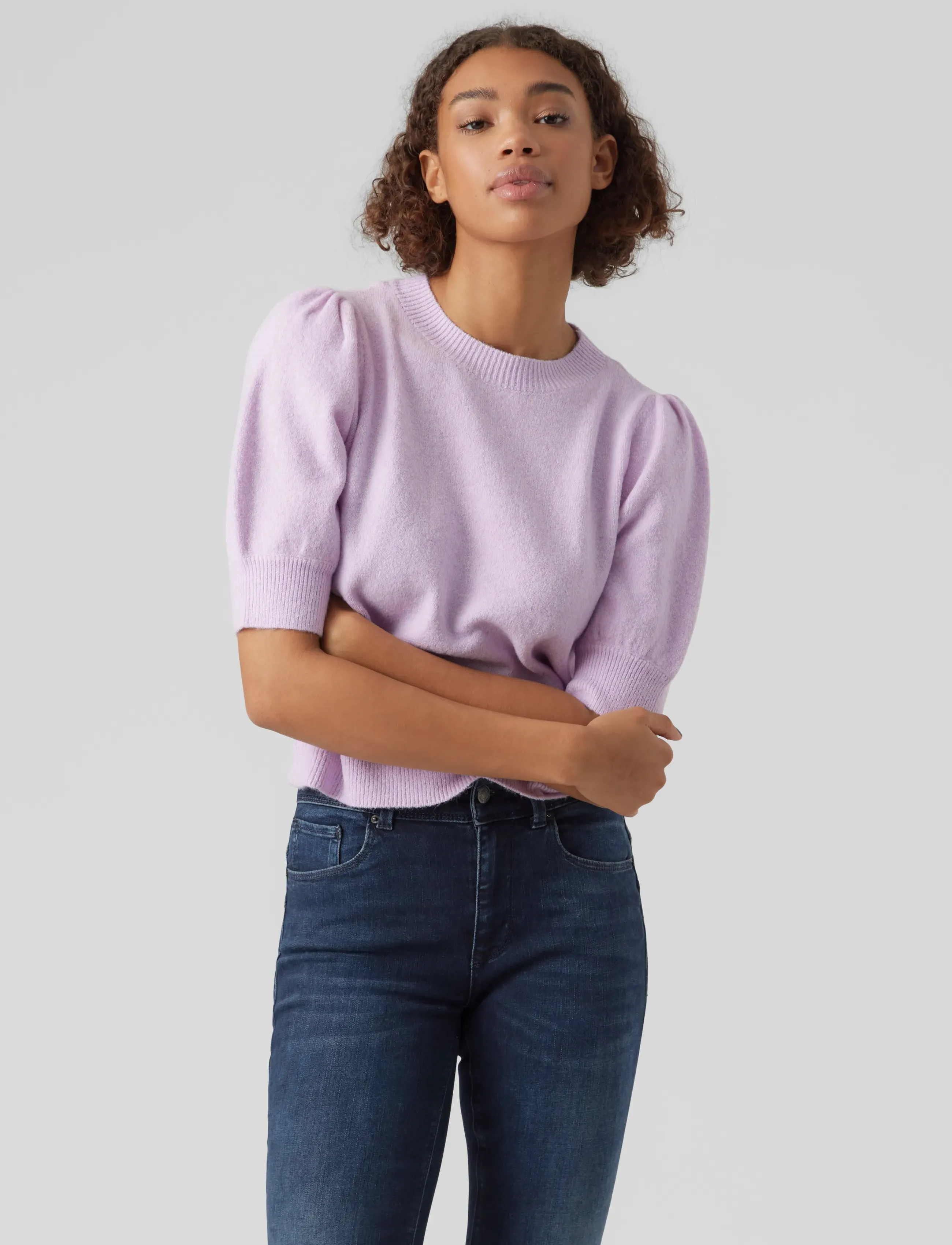 Vero Moda Vmdoffy 2/4 O-Neck Pullover Ga Noos, Kvinder, Kortærmet Puffærme Pullover, Lila, Str: M