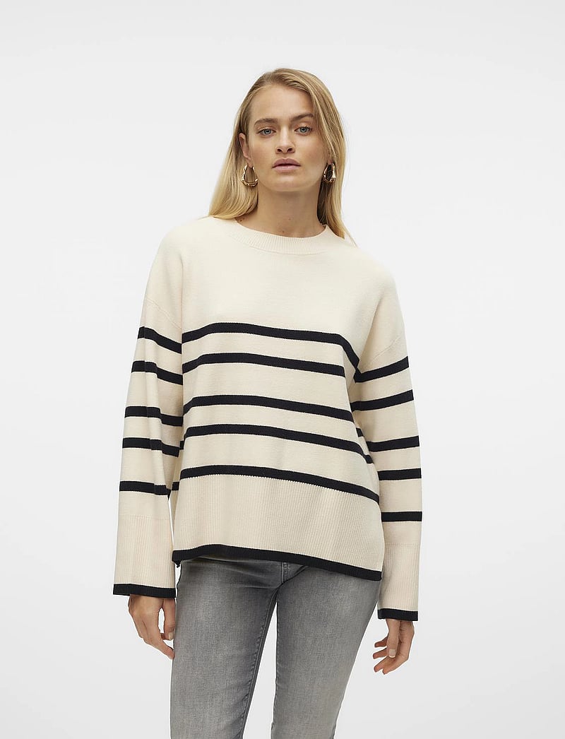 Vero Moda - VMSABA LS O-NECK STRIPE PULLOVER GA NOOS - stickade tröjor - birch - 0