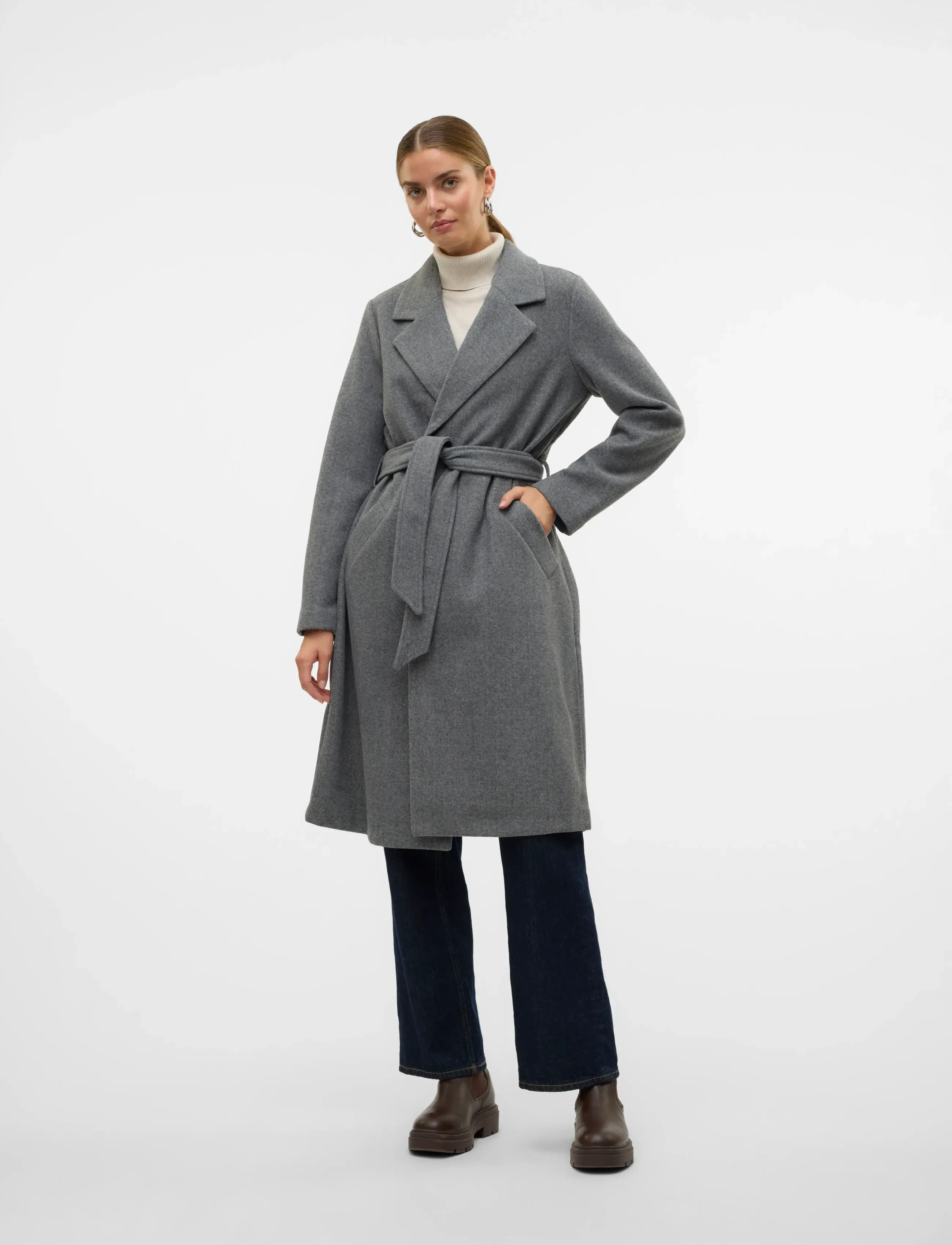 Vero Moda Vmfortuneaya Long Coat Ga Noos, L, Coats, Grau - Winter Frauen